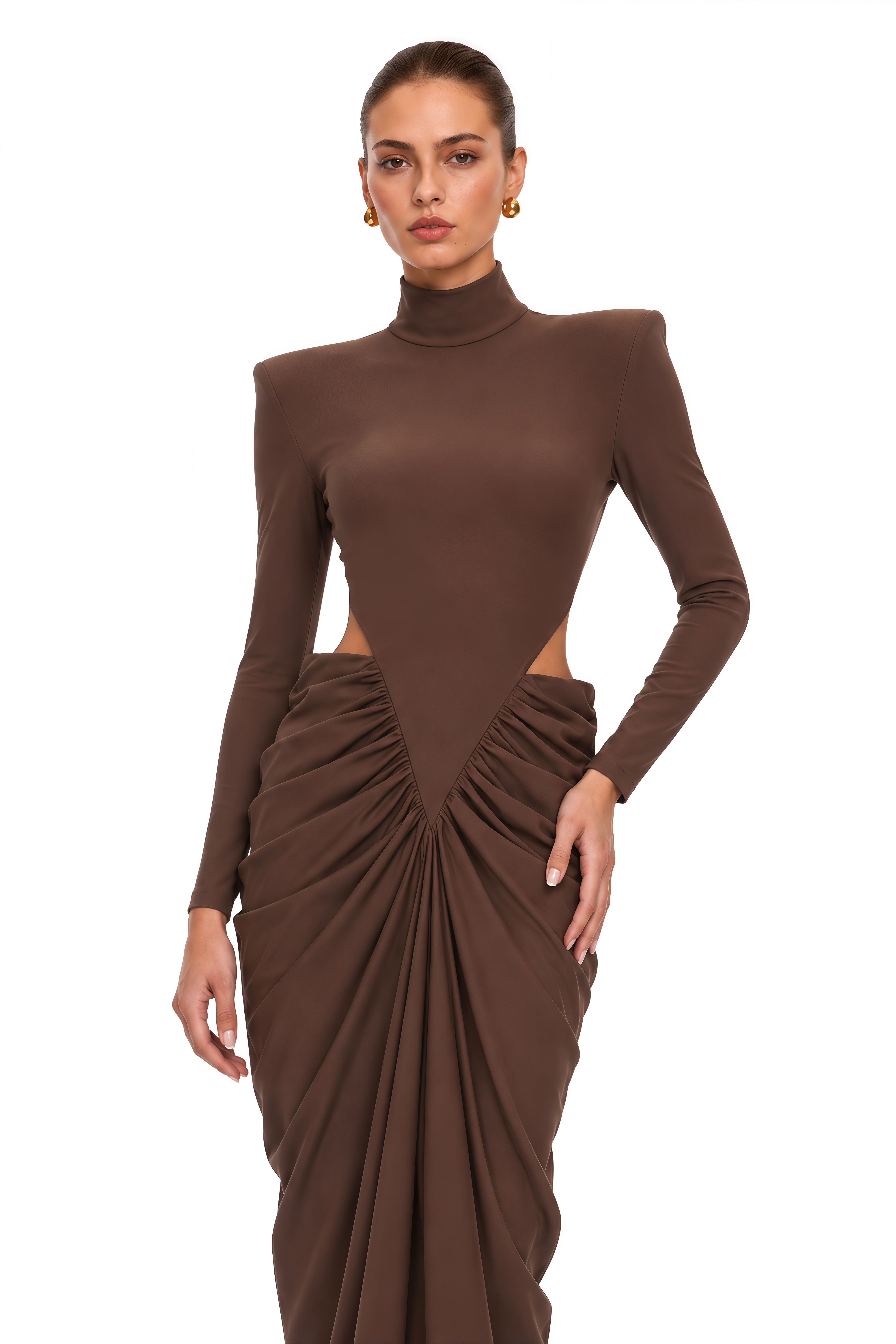 Arlene Brown Cut Out Ruched Maxi Dress