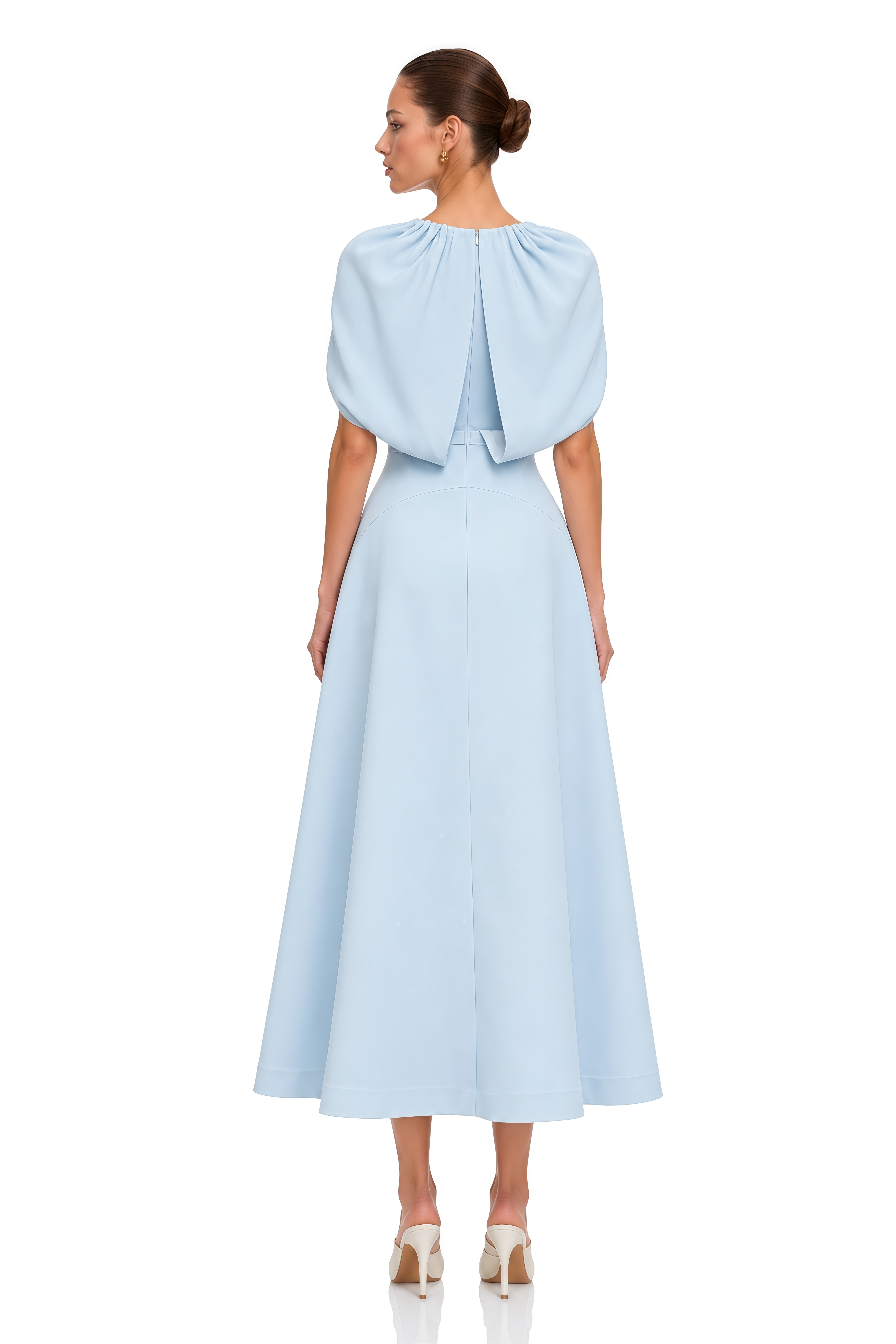 Lina Blue Shawl-Panel Embellished Midi Dress