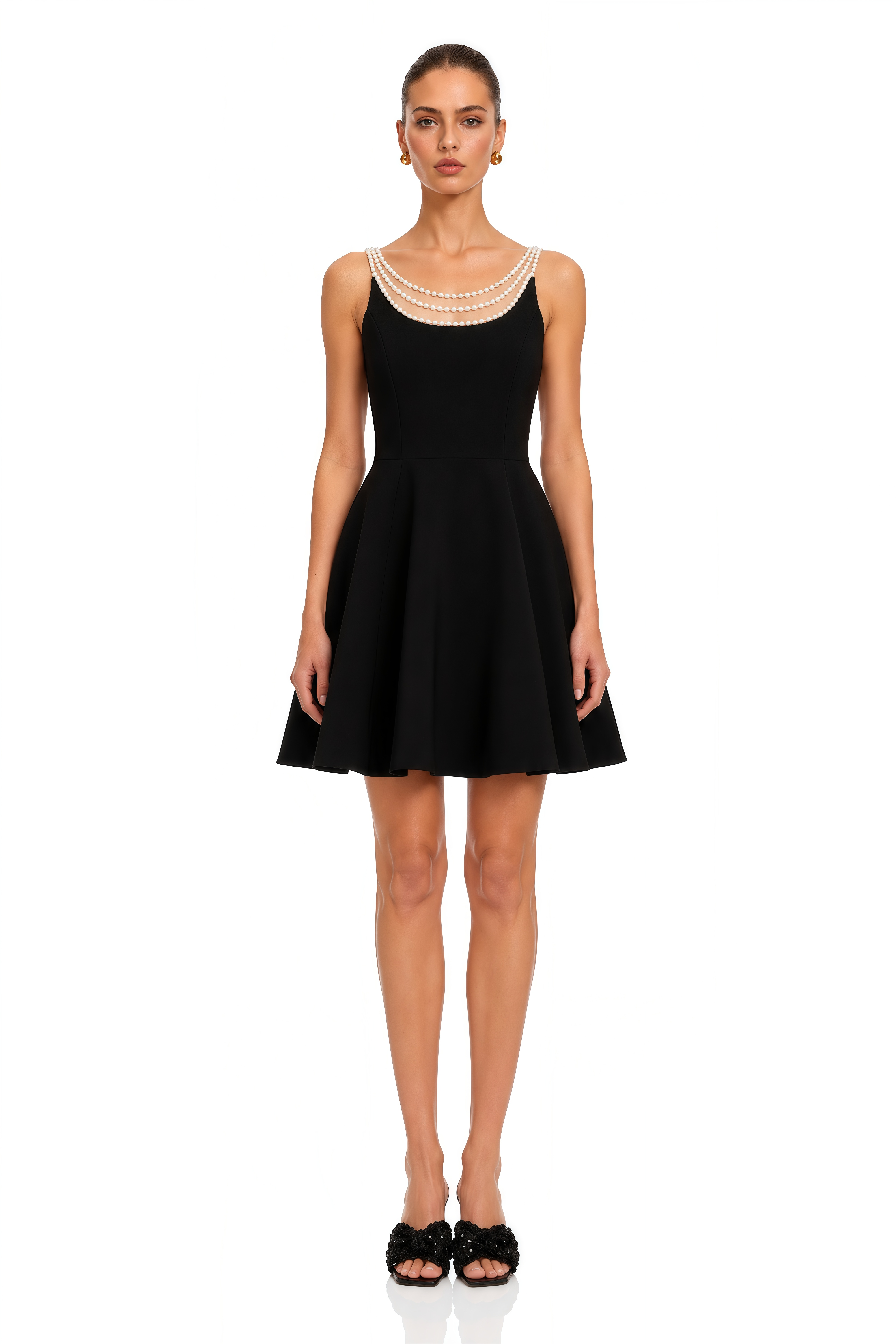 Danaé Black Faux-Pearl-Embellished Mini Dress
