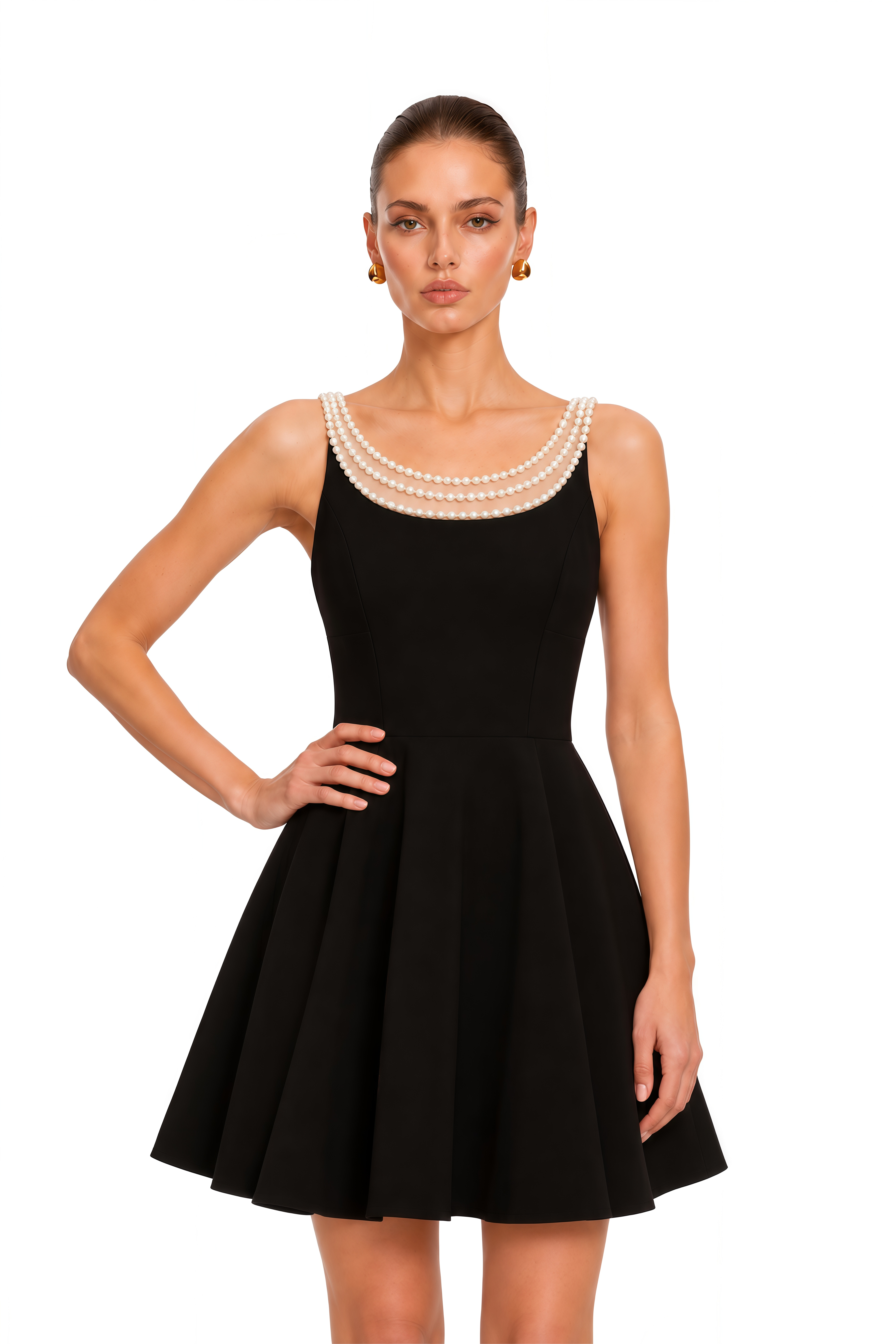 Danaé Black Faux-Pearl-Embellished Mini Dress