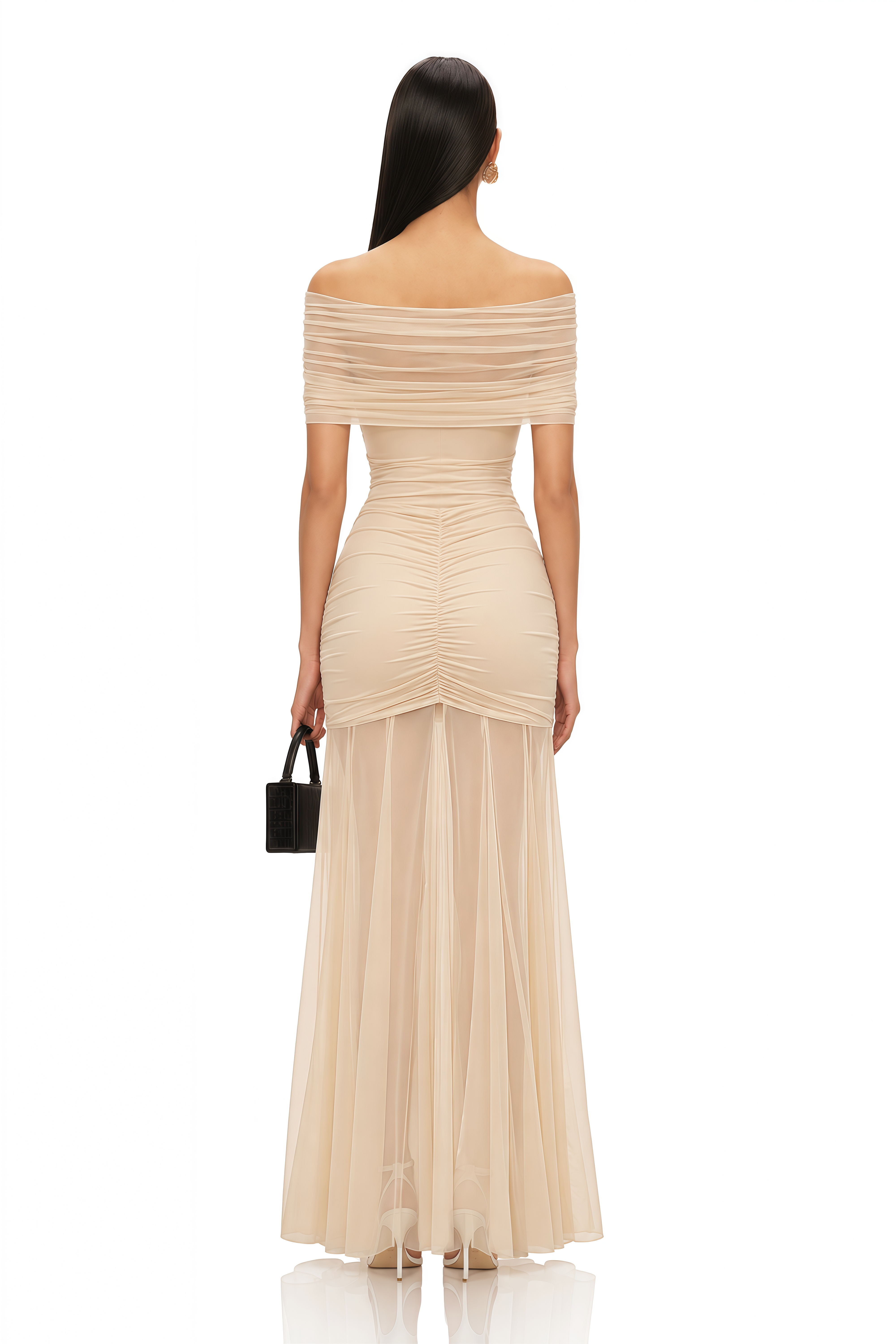 Ninon Tulle-Panel Smocked Maxi Dress
