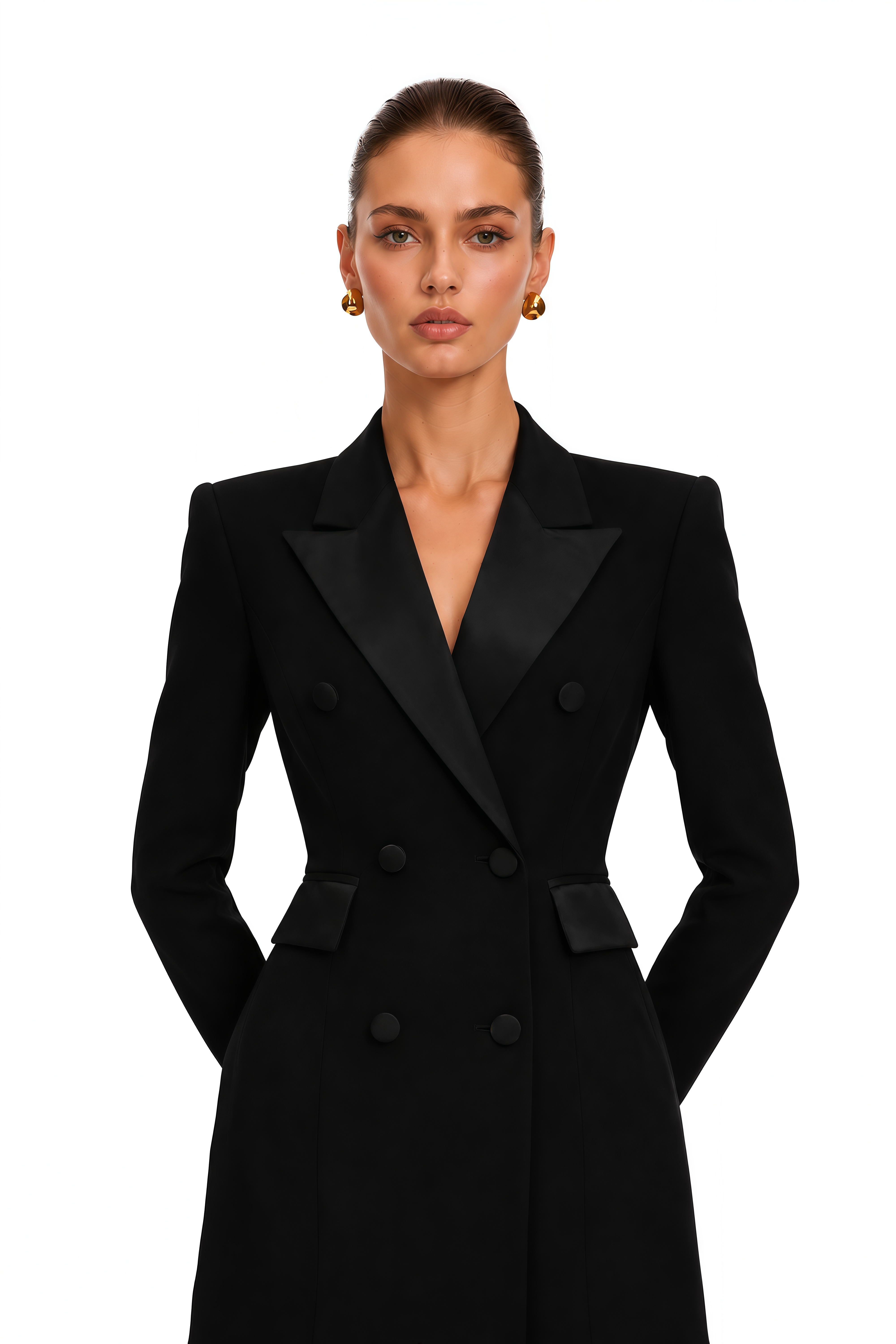 Eithne Black Double-Breasted Long Coat