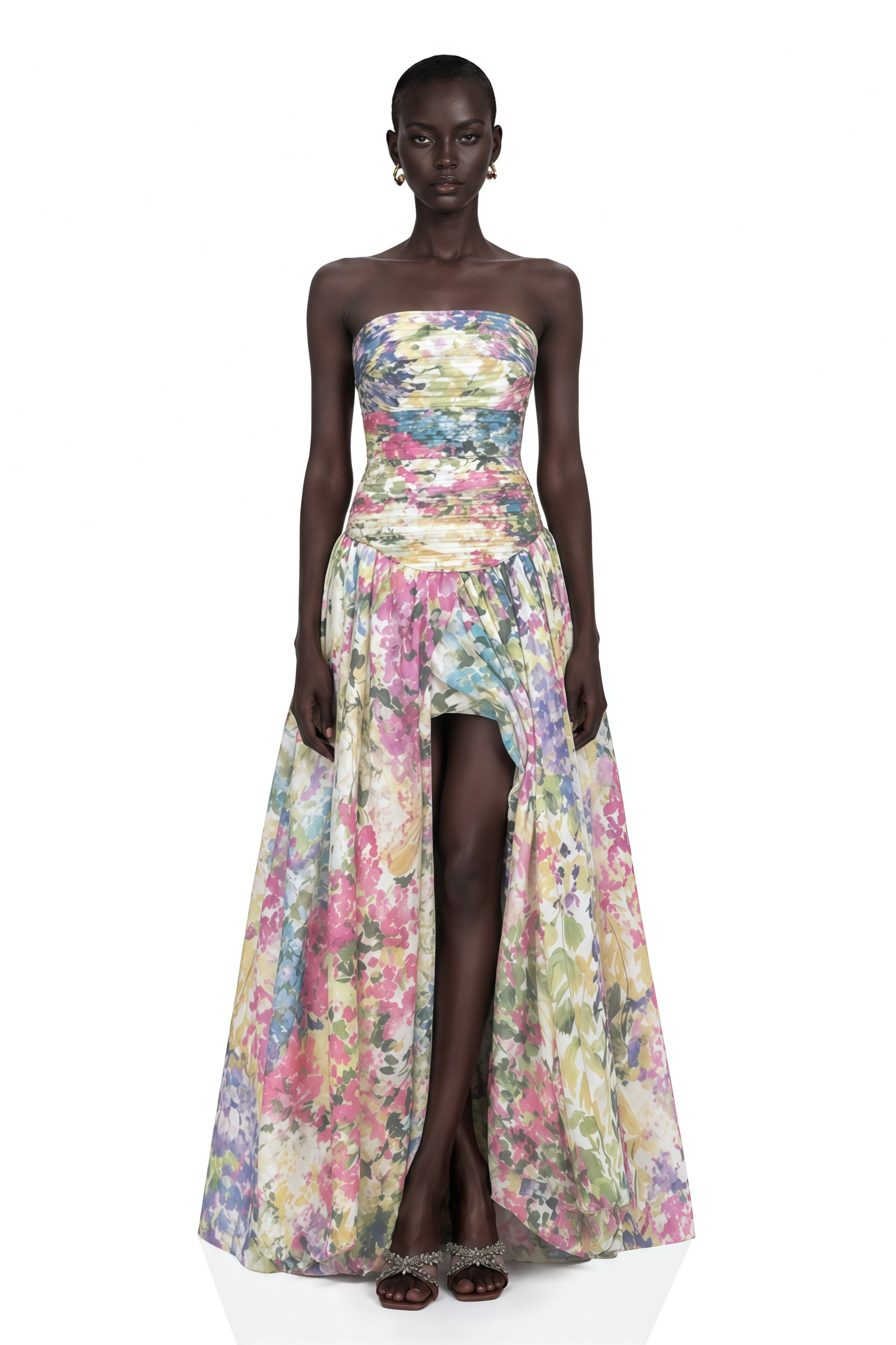 Parastoo Lavandula Floral Print Pleated Maxi Dress