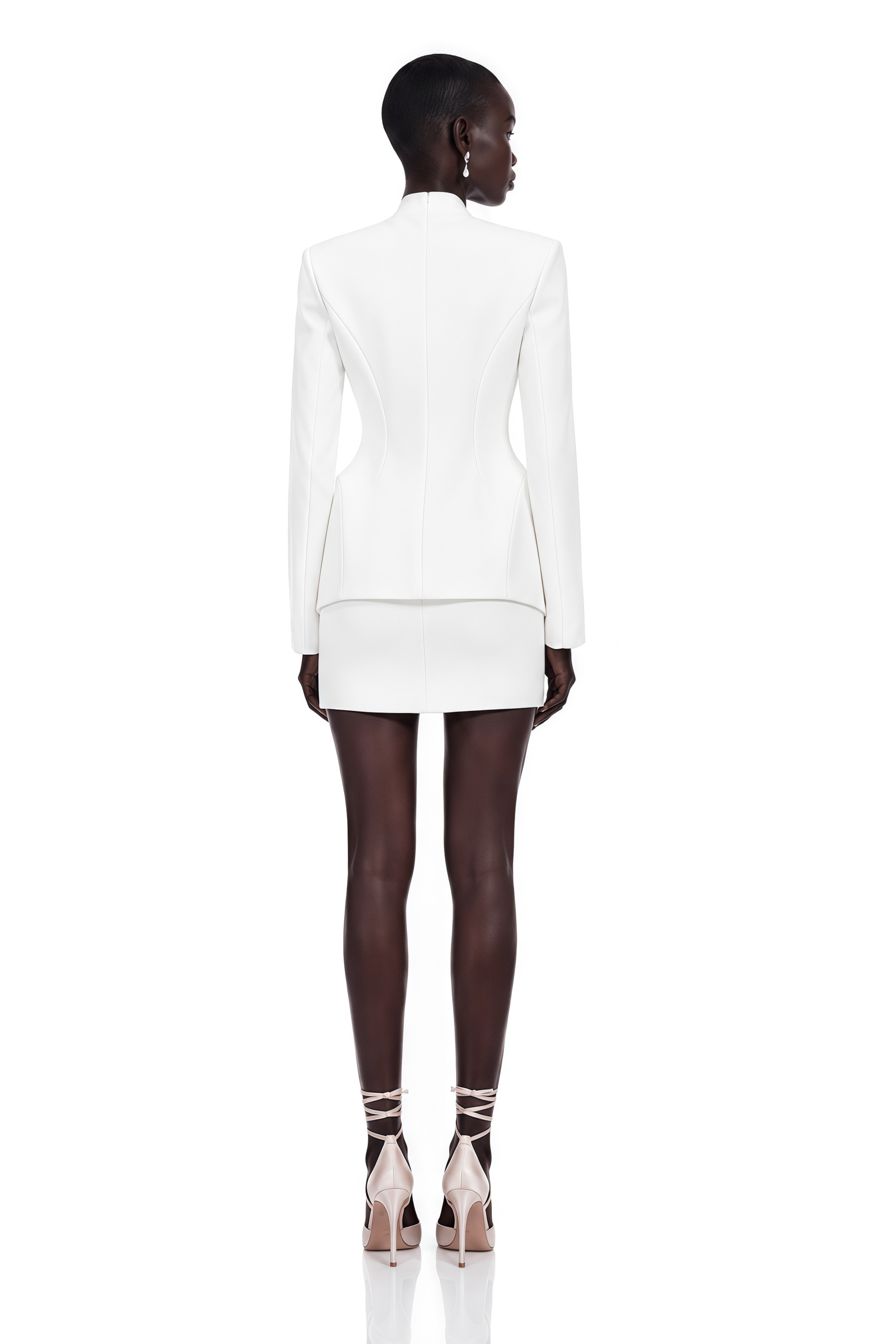 Adriana White Barrel Design Jacket & Skirt Set