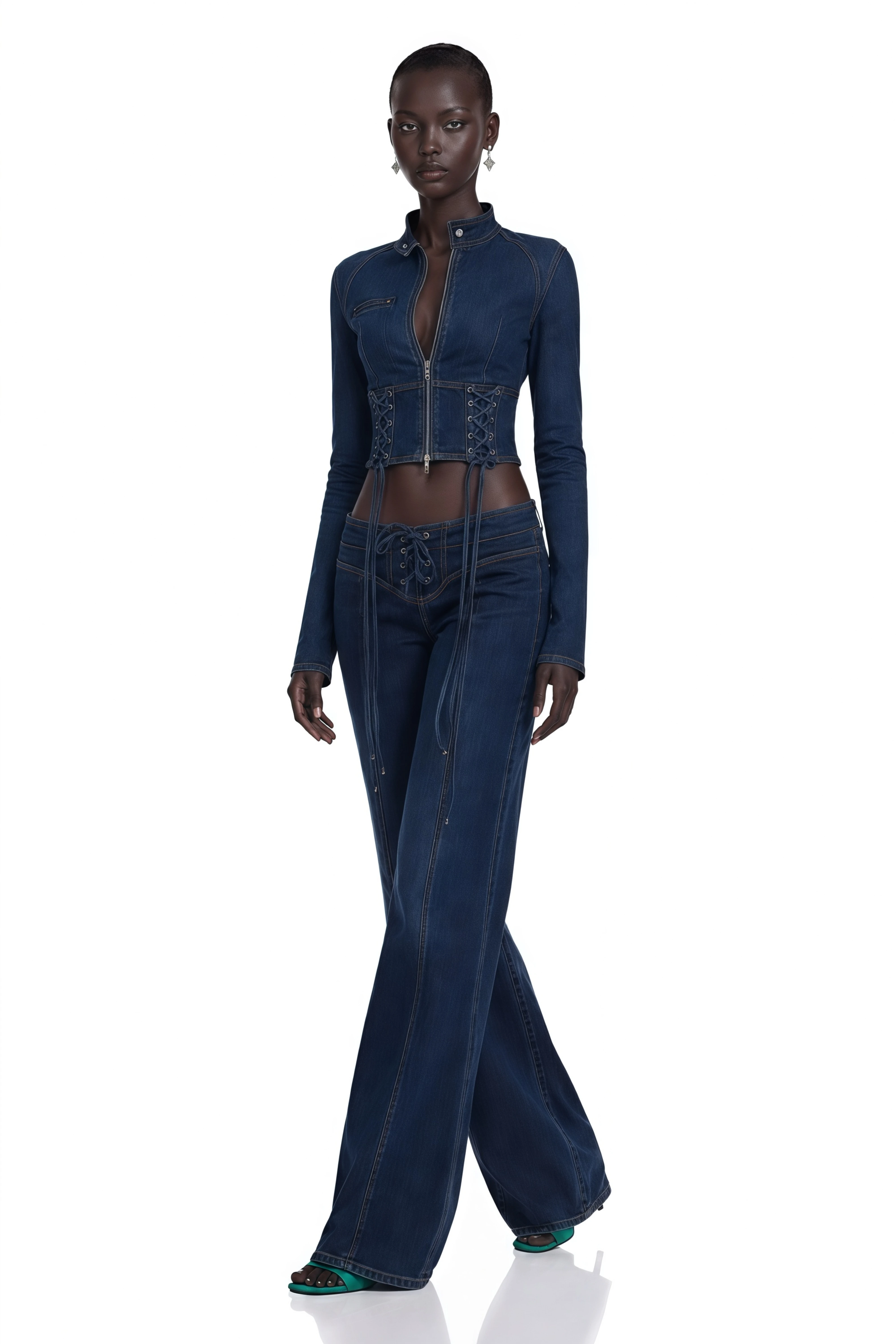 Kiona Indigo Blue Denim Lace-Up Co-ord Set