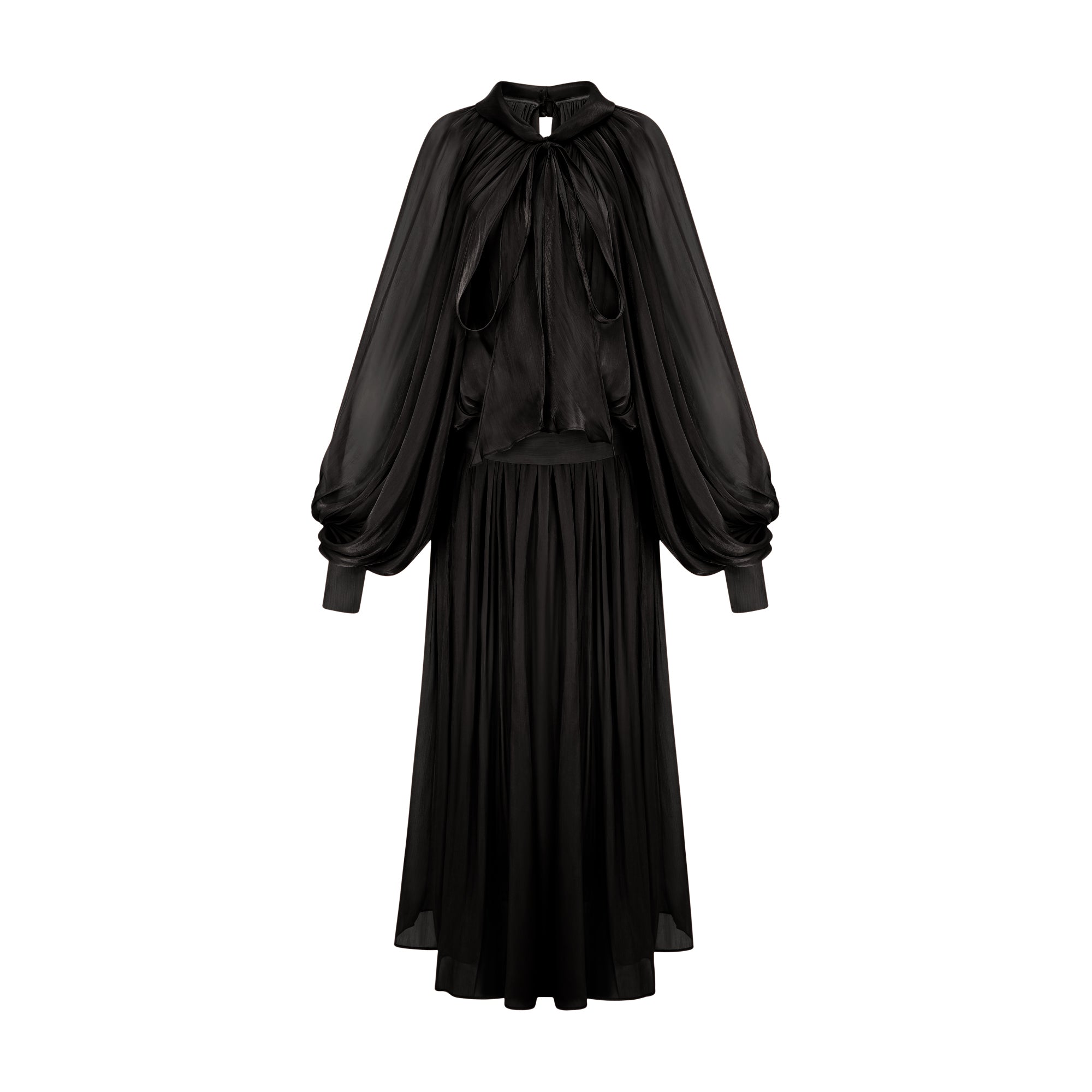 Mila Pleated Satin Maxi Dress in Black