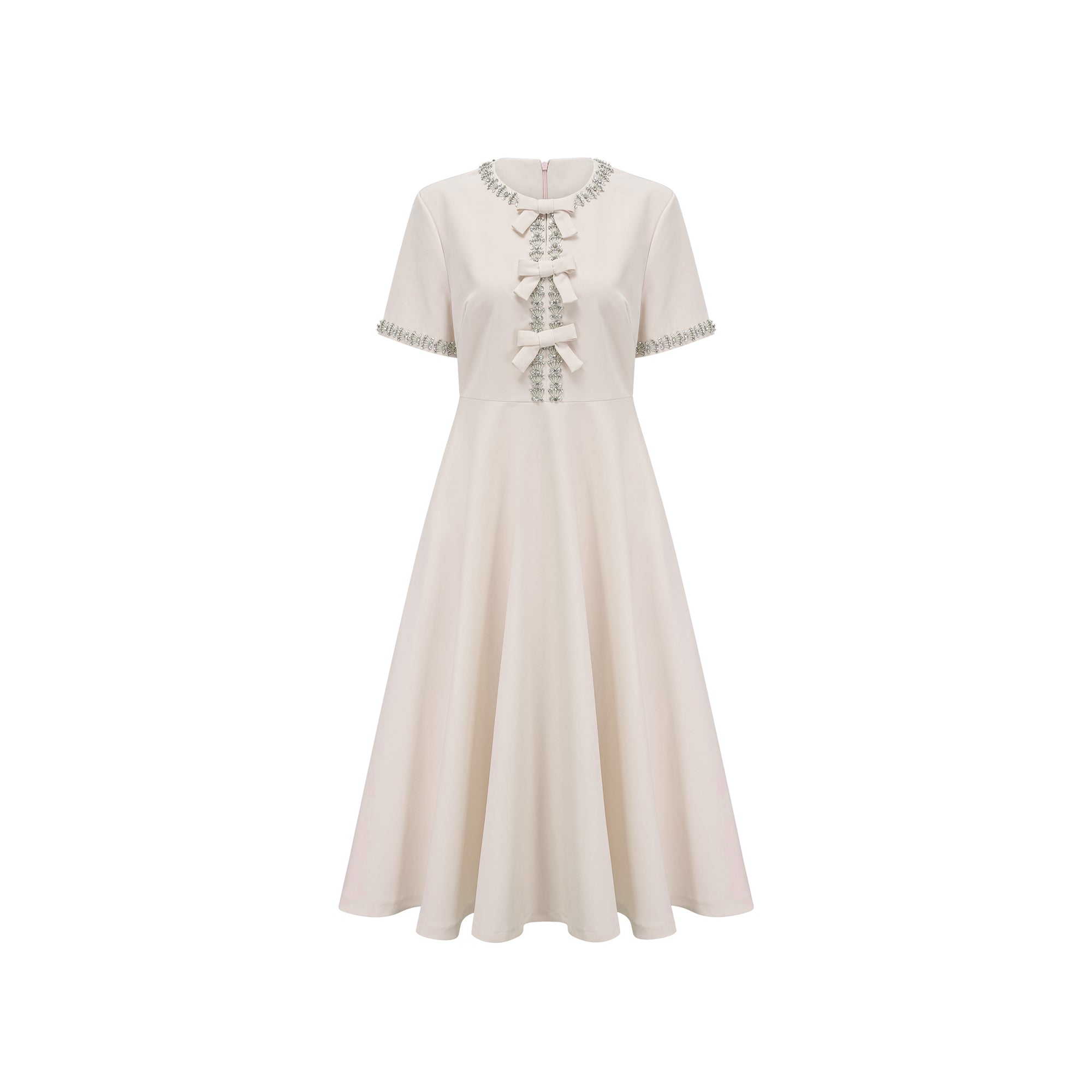 Cassiopeia Crystal-Accented Bow Midi Dress in White