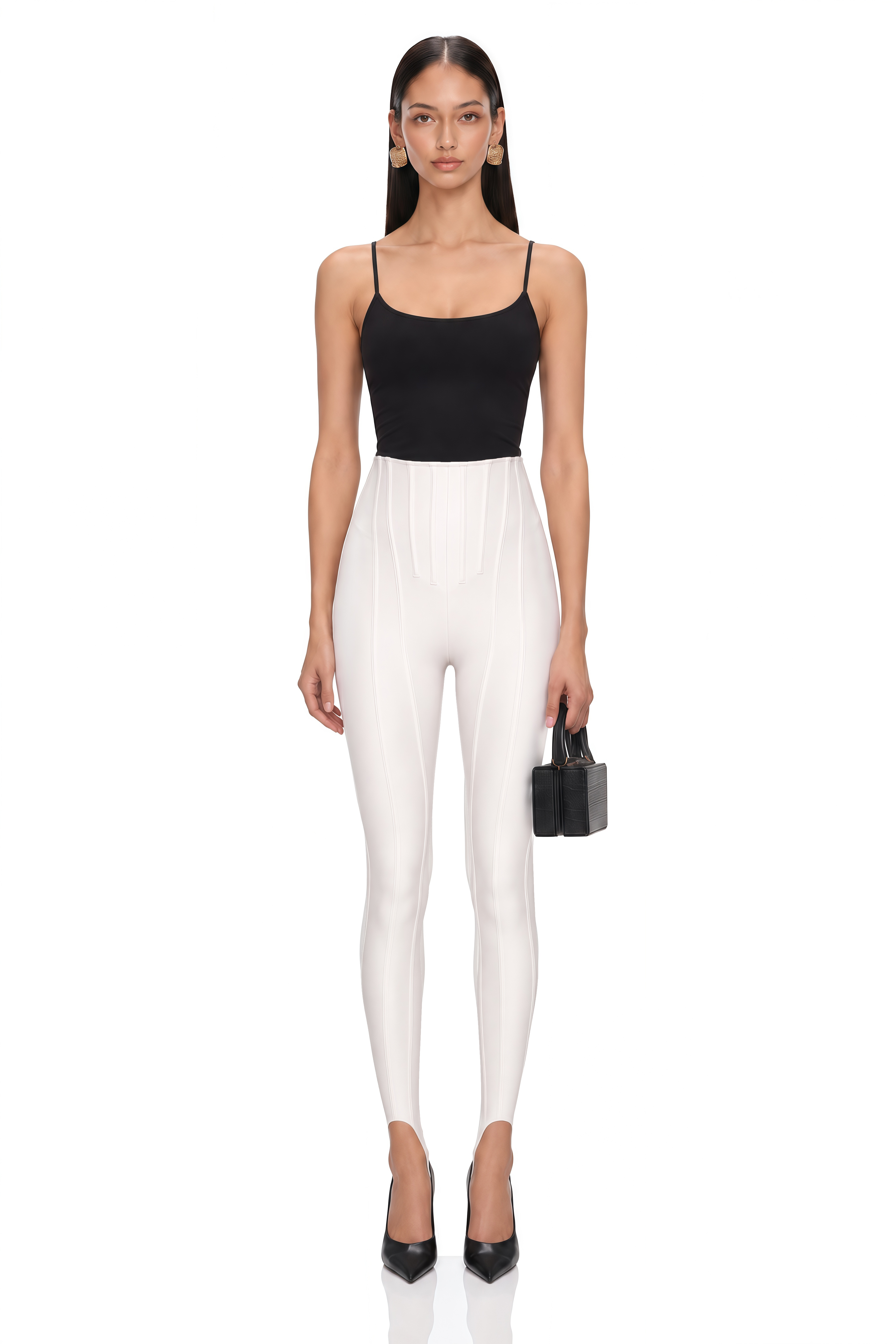 Cordelia White Decorative Stitching Leggings