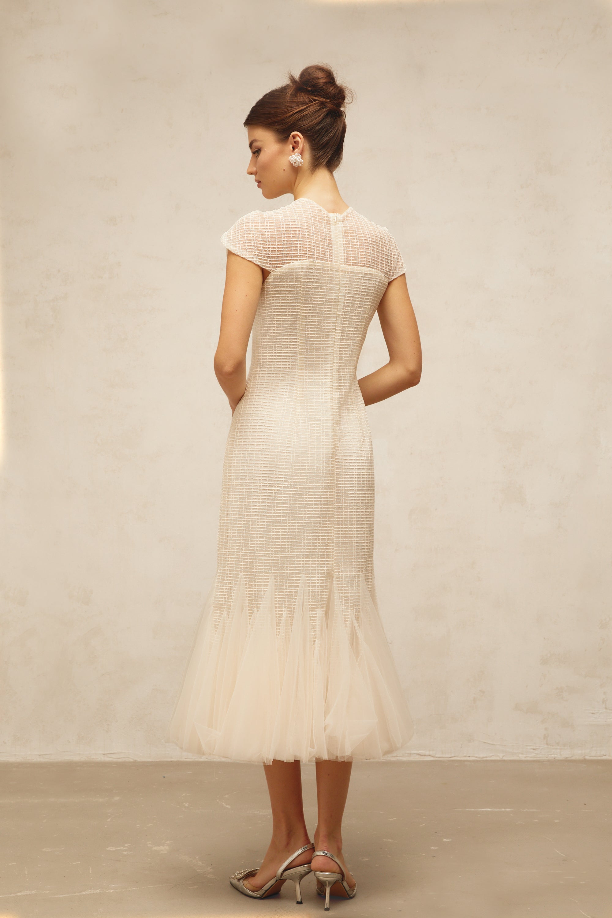 Bérengère white jacquard tulle-panel midi dress (Final Sale-US Only)