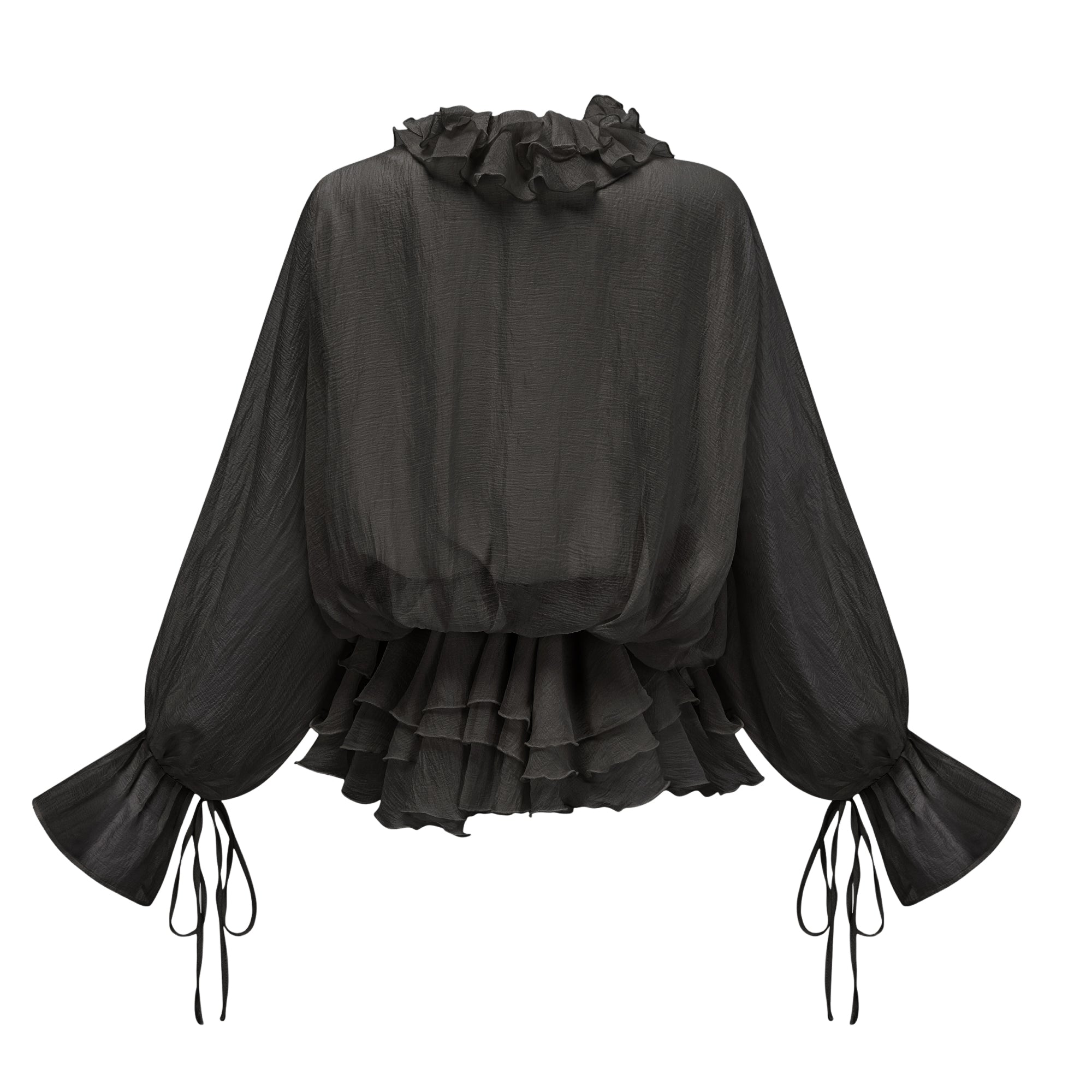 Zéphyrine Floral-Appliqué Tiered Mini Dress in Black