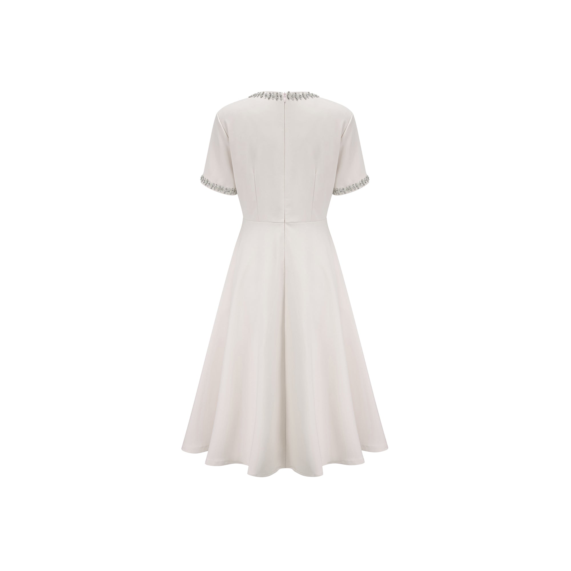 Cassiopeia Crystal-Accented Bow Midi Dress in White
