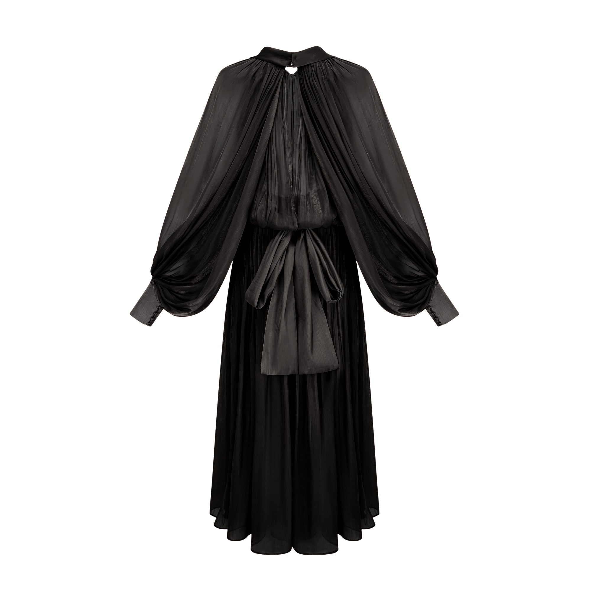 Mila Pleated Satin Maxi Dress in Black