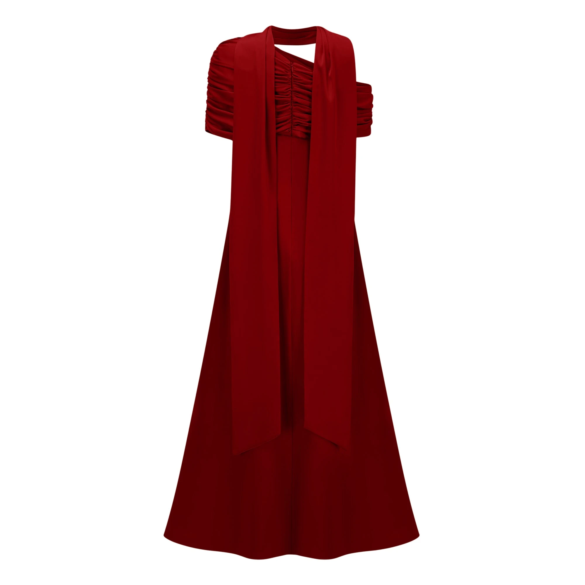 Red One-shoulder Satin Maxi Dress