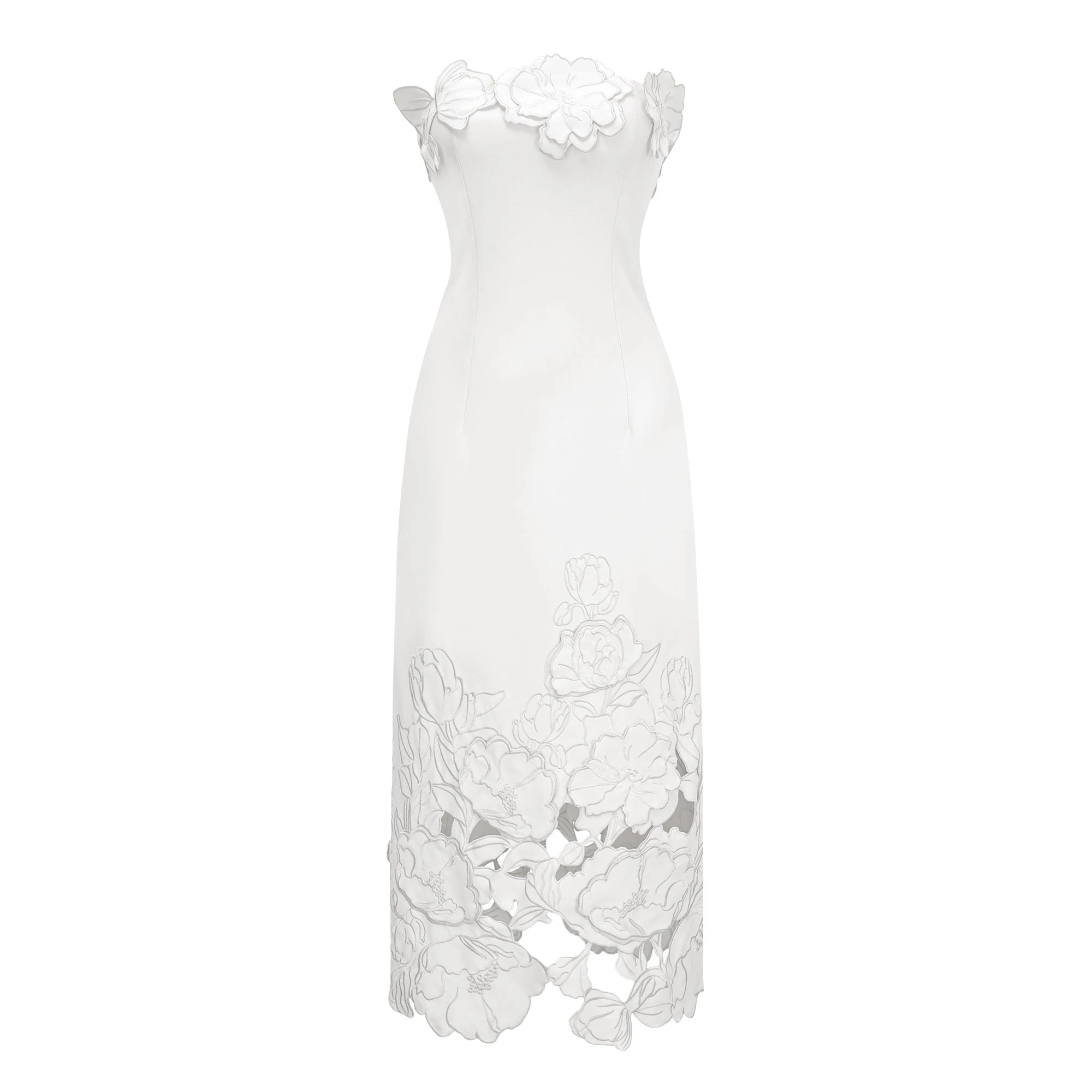 Strapless Floral Embroidered Maxi Dress