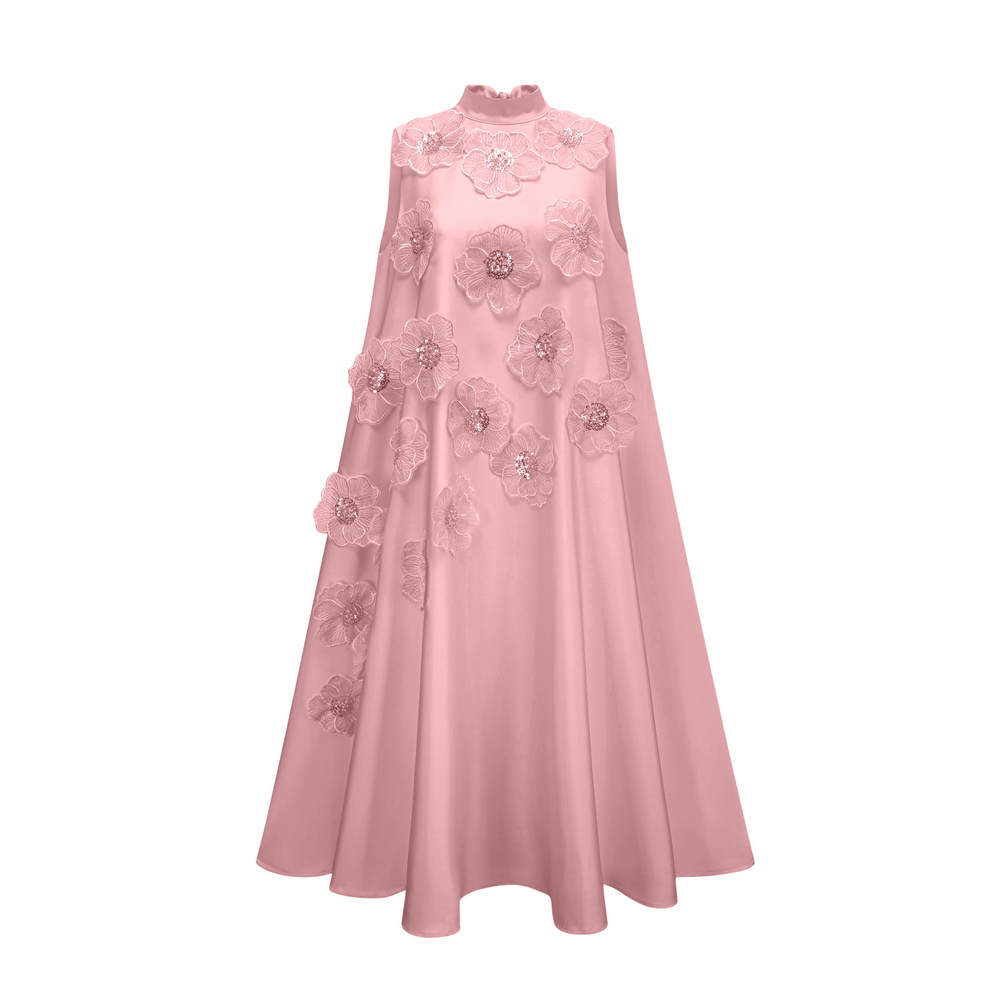 Émilie Sleeveless Floral-Applique Midi Dress in Pink