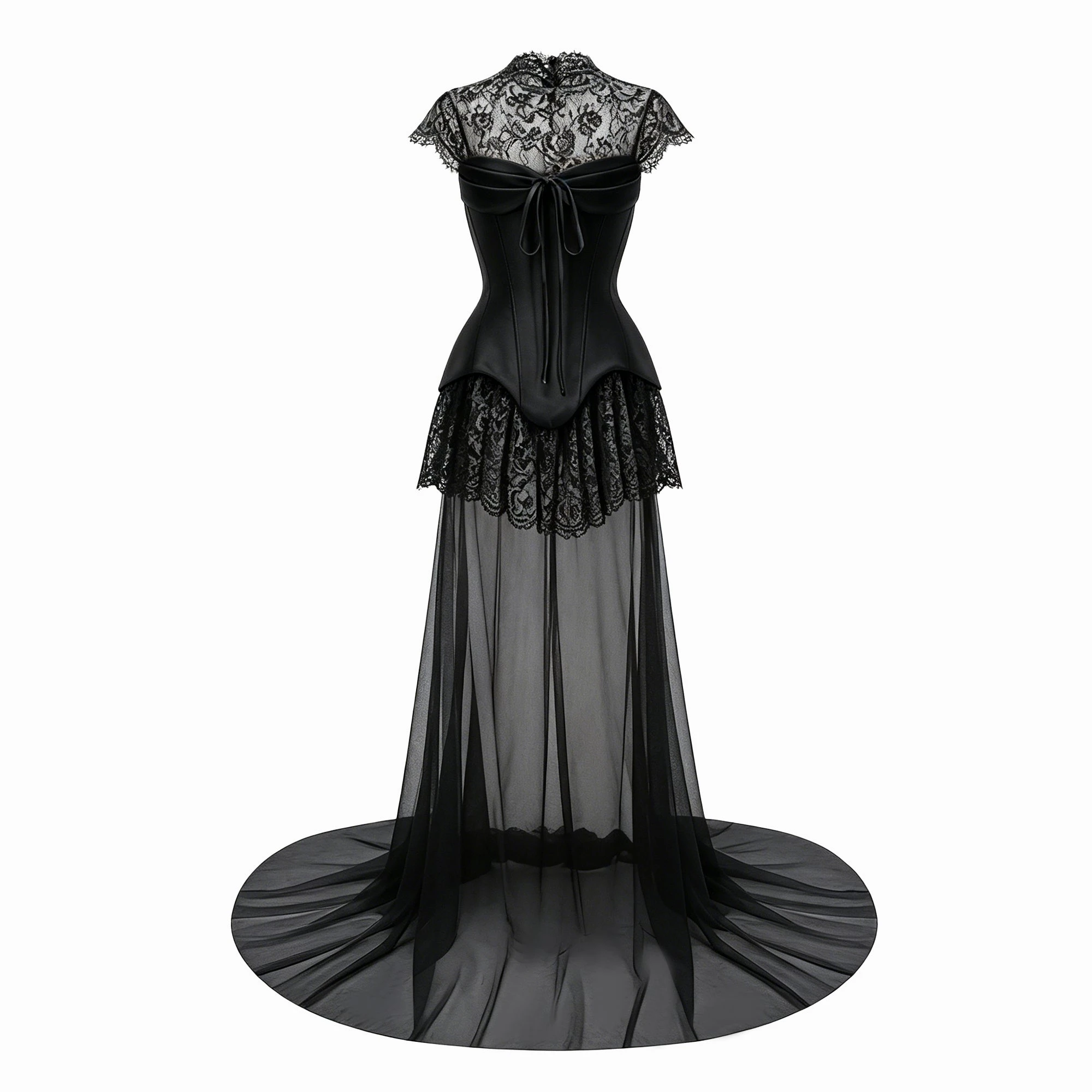 Black Lace Gown with Detachable Skirt