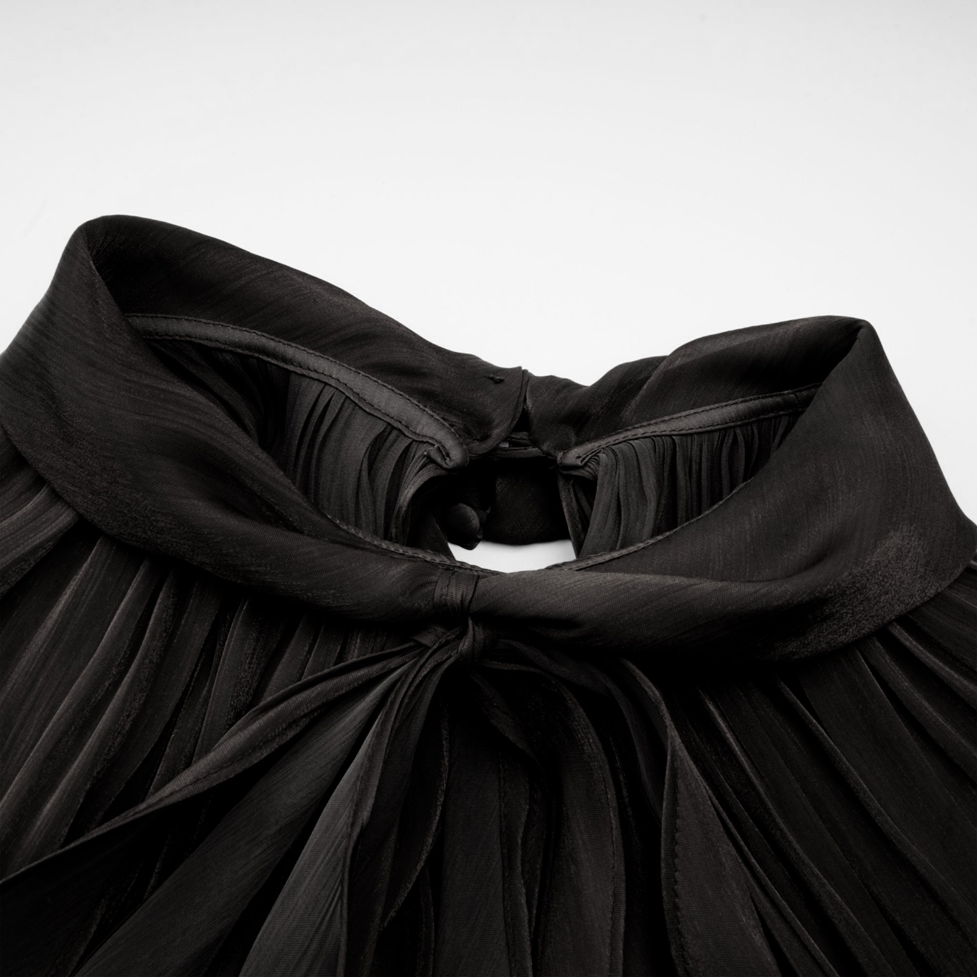 Mila Pleated Satin Maxi Dress in Black