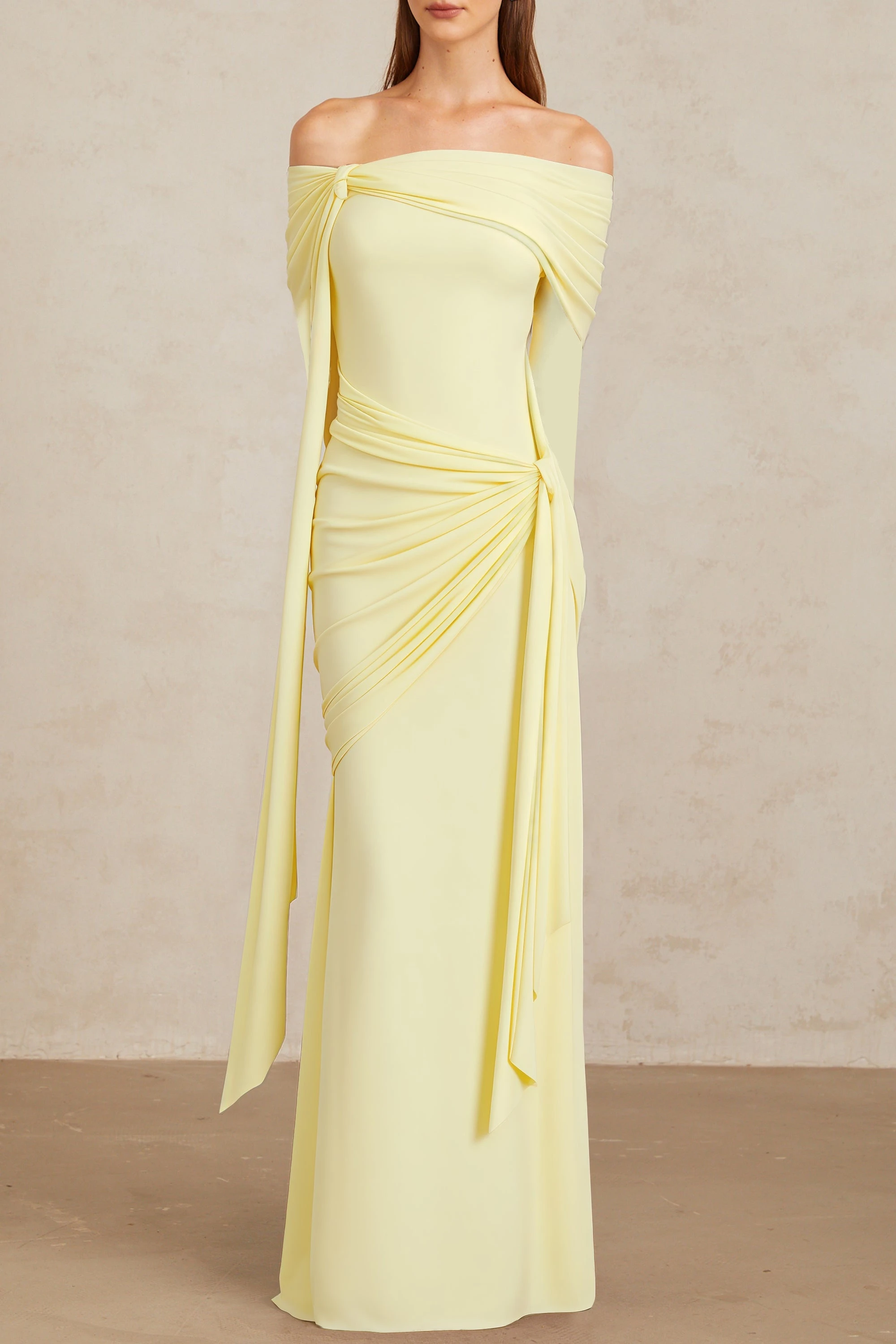 Off-shoulder Maxi Dress in Butter Yellow