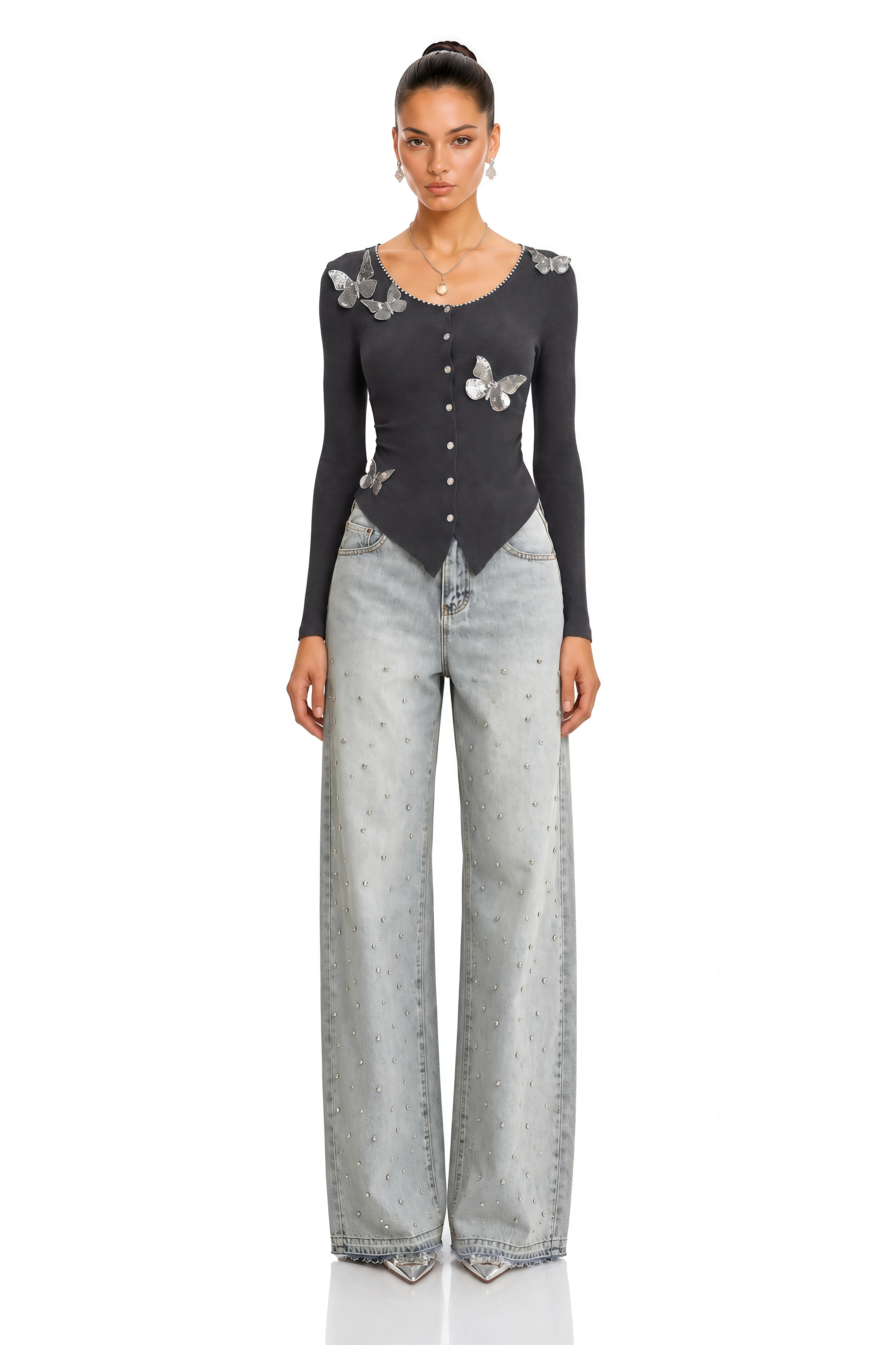 Anastasie Grey Sequined Butterfly-Motif Cardigan