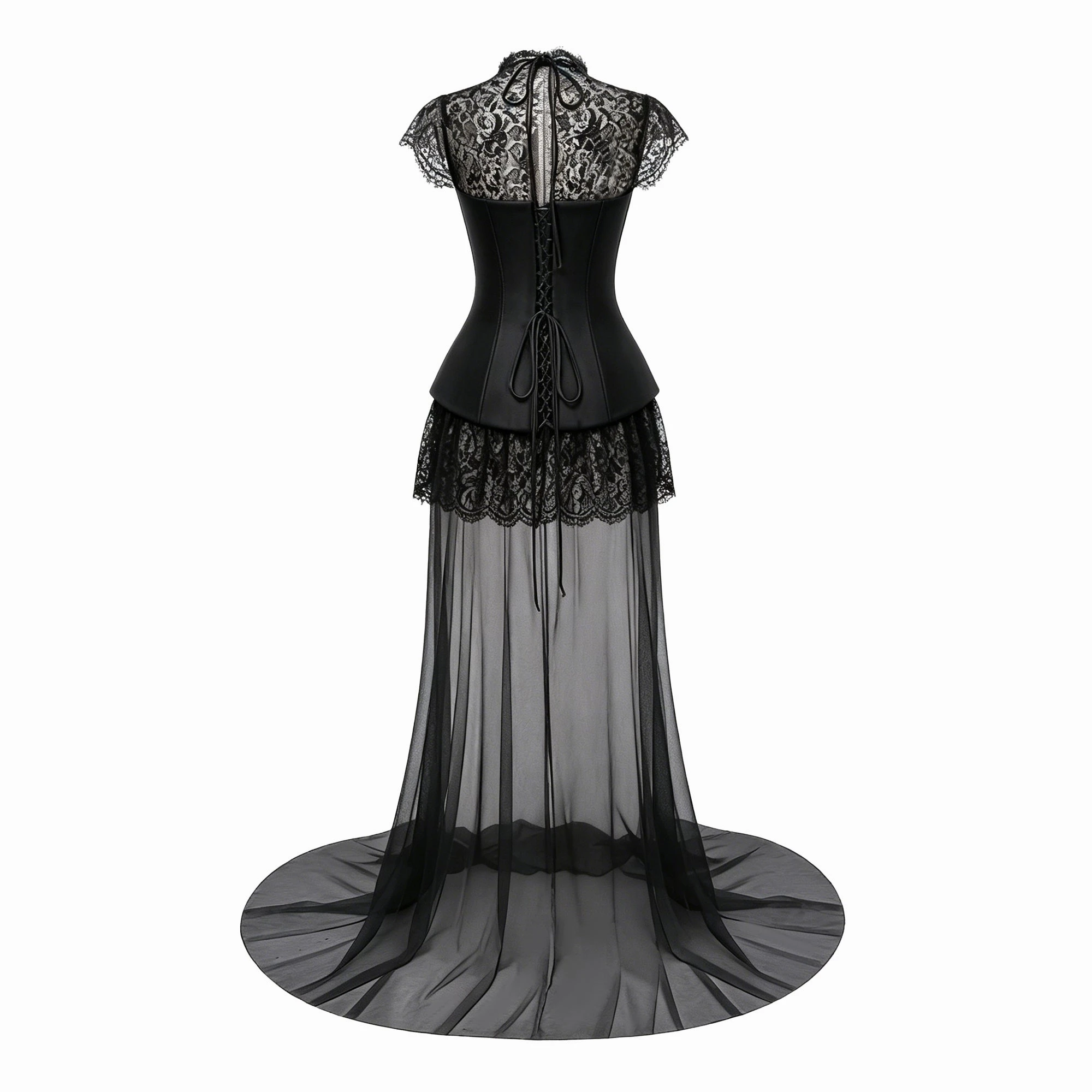 Black Lace Gown with Detachable Skirt