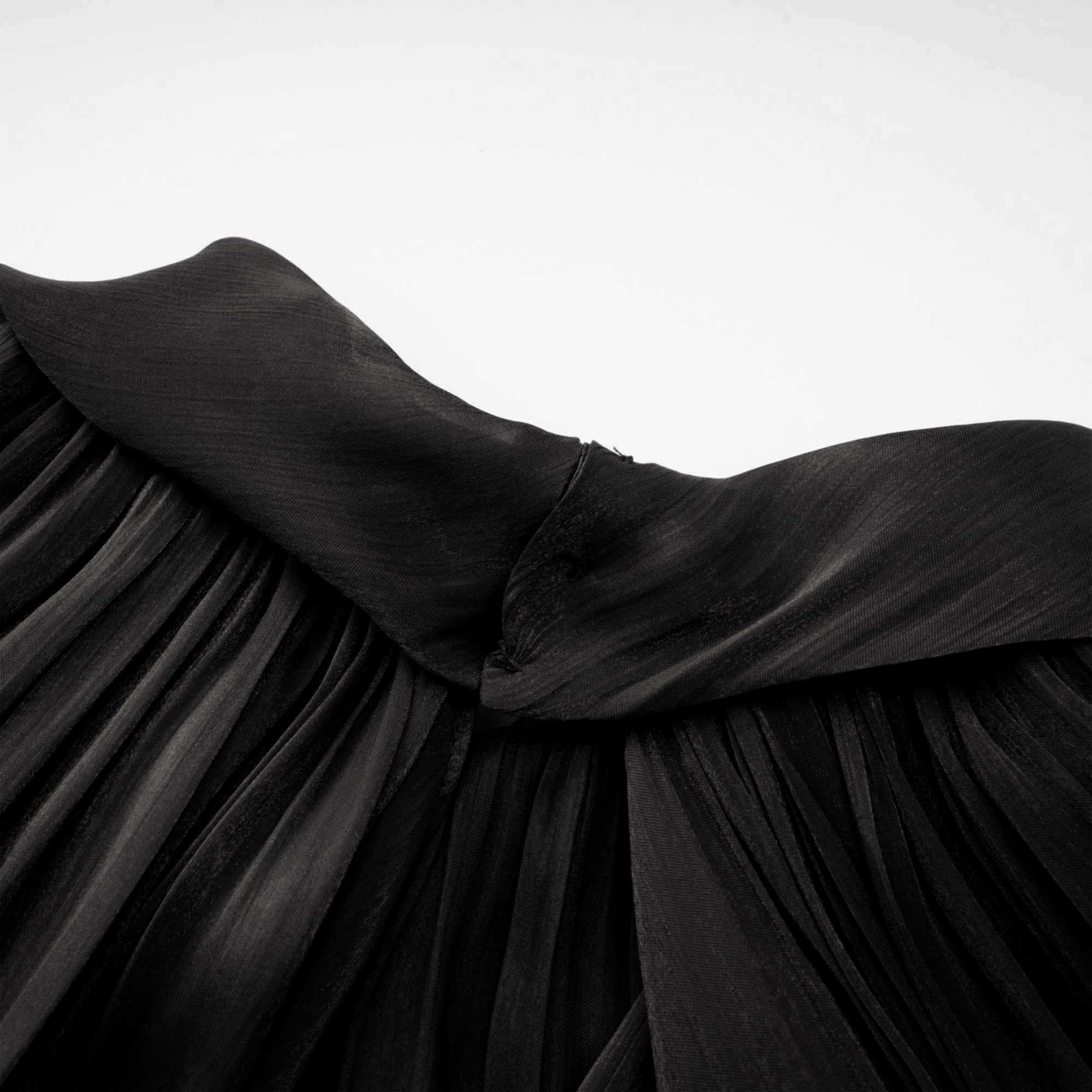 Mila Pleated Satin Maxi Dress in Black