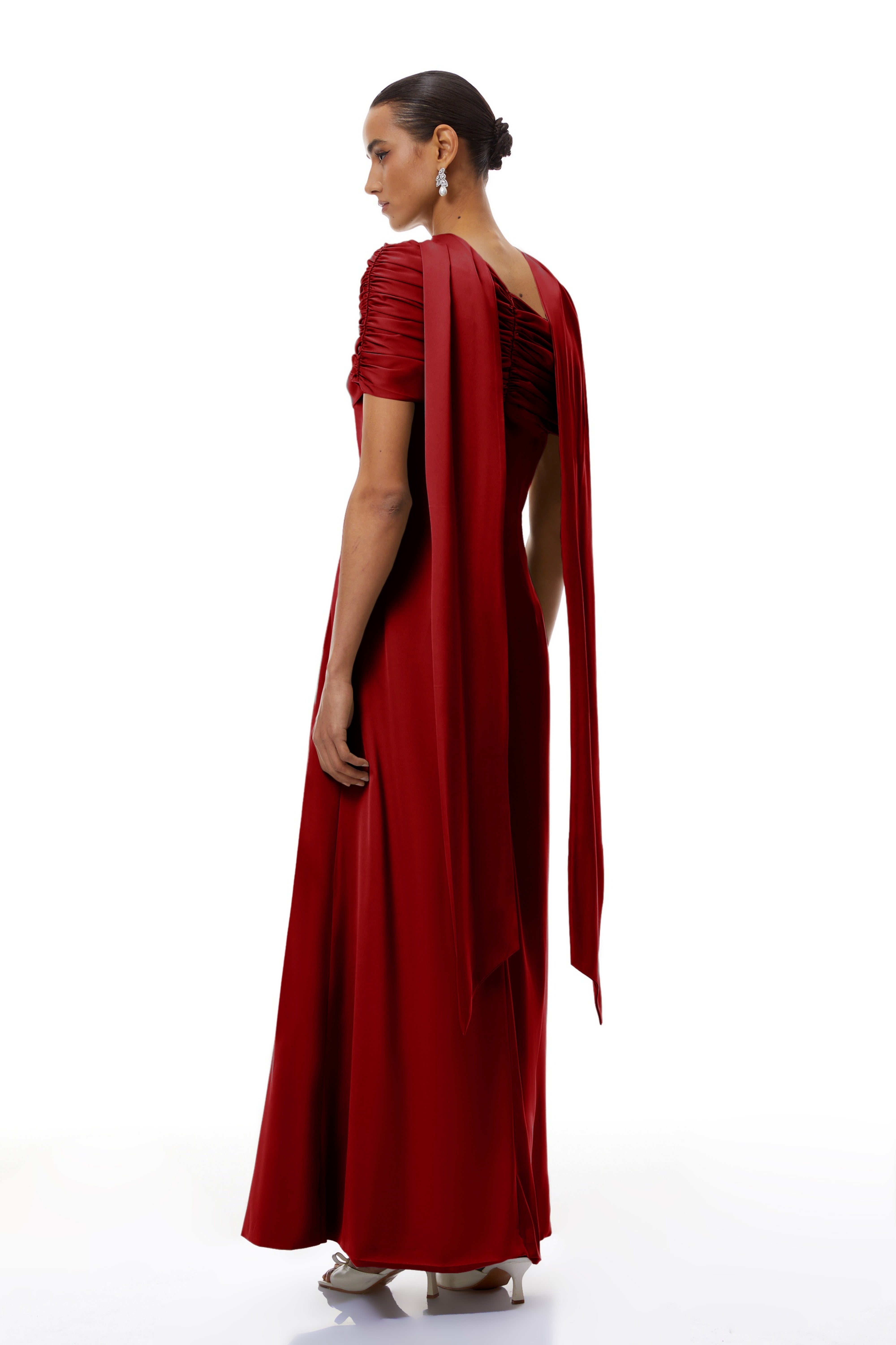 Red One-shoulder Satin Maxi Dress