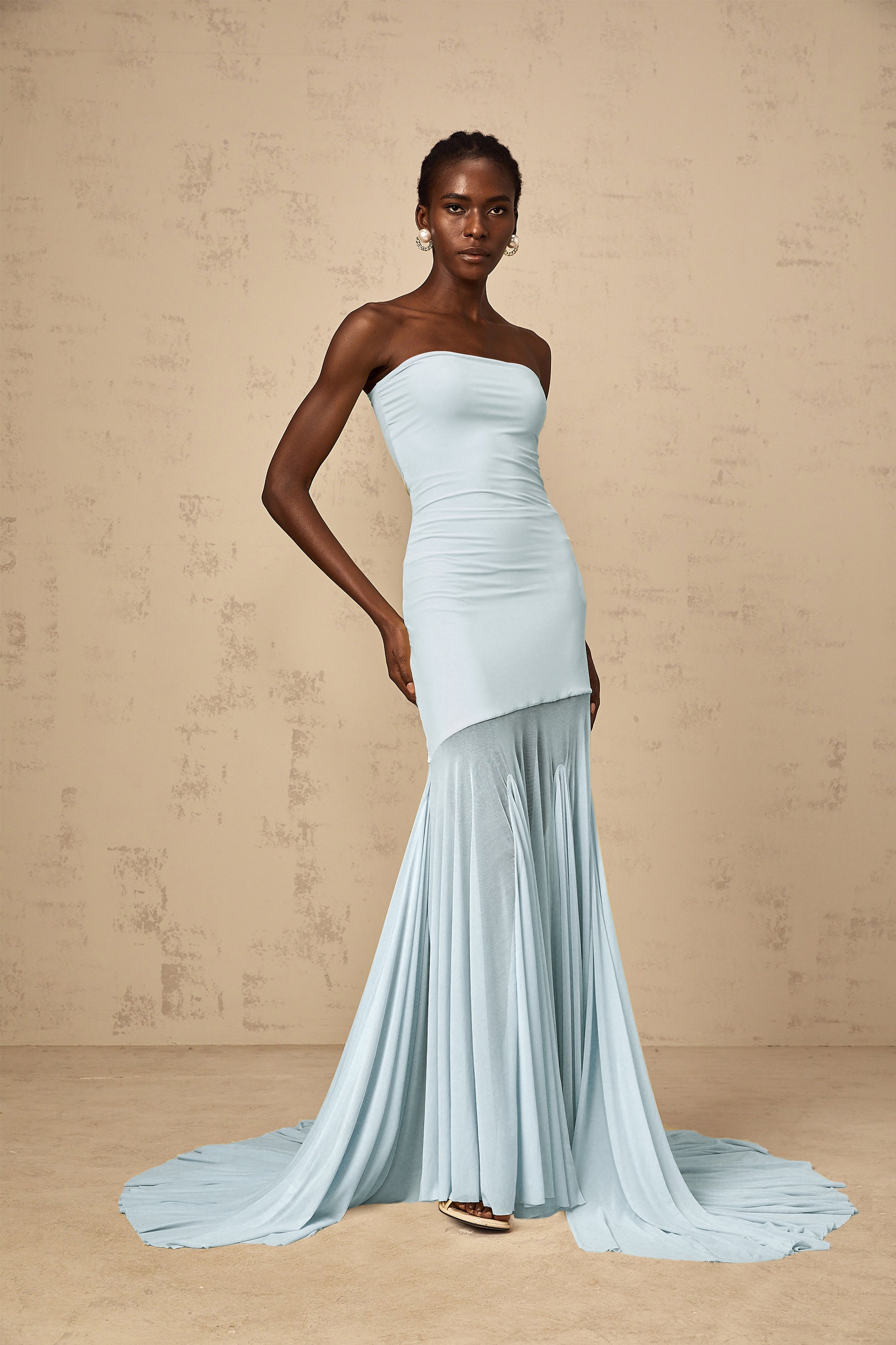 miss rosierロングドレス Josiane Blue Off-shoulder Sheer Tulle Maxi Dress – Miss Rosier