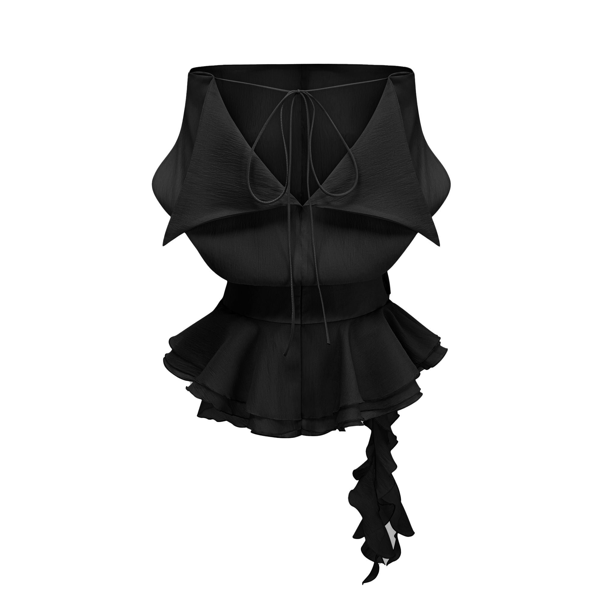 Amélie Black Floral Appliqué Flounced Mini Dress