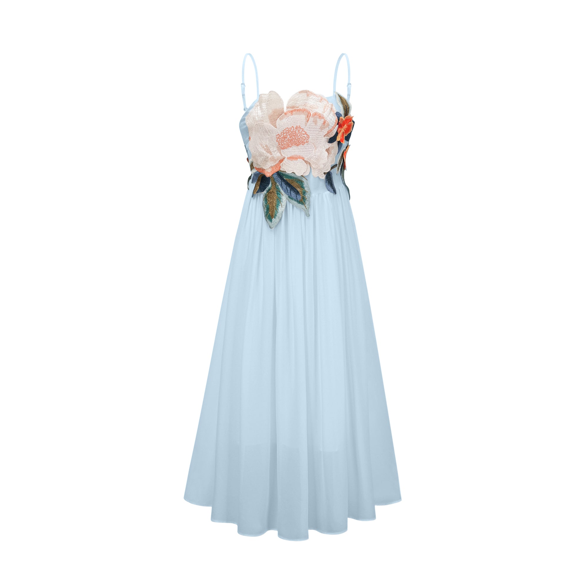 Josette floral-embroidered shirred maxi dress in Blue (Final Sale-US Only)