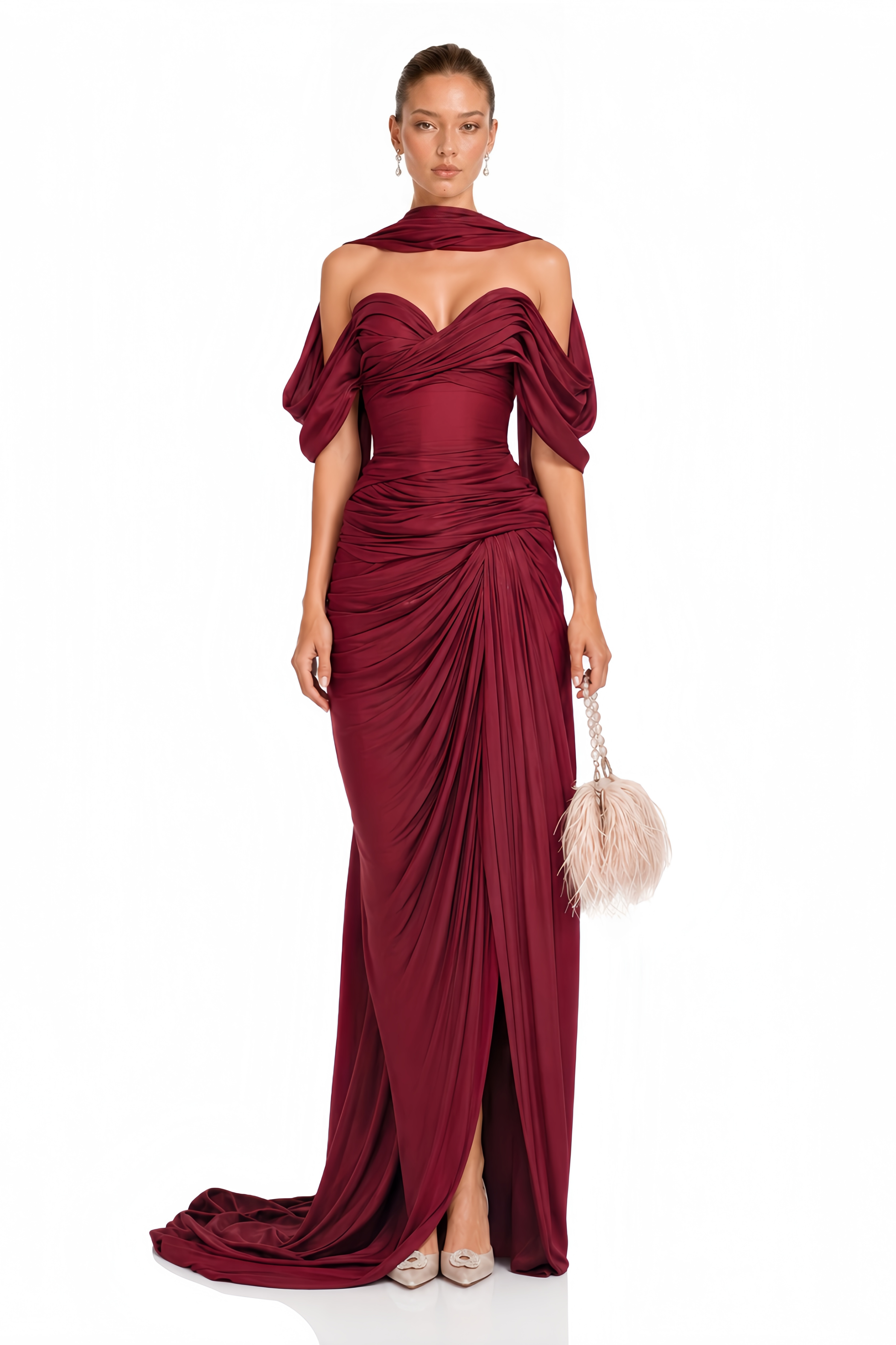 Hazel Burgundy Asymmetrical Draped Maxi Dress