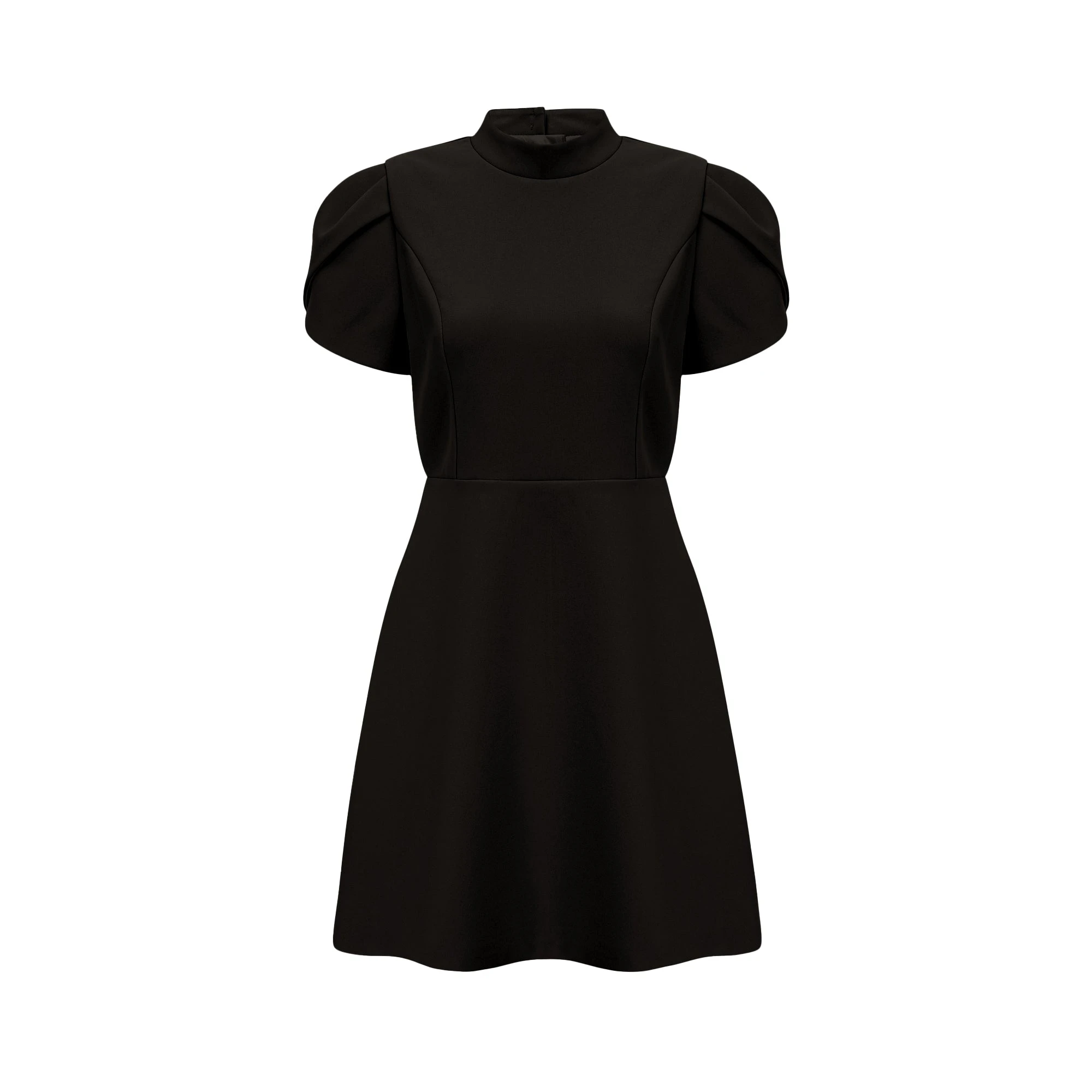Anna Black Petal-Sleeve Cut-Out Bow Mini Dress