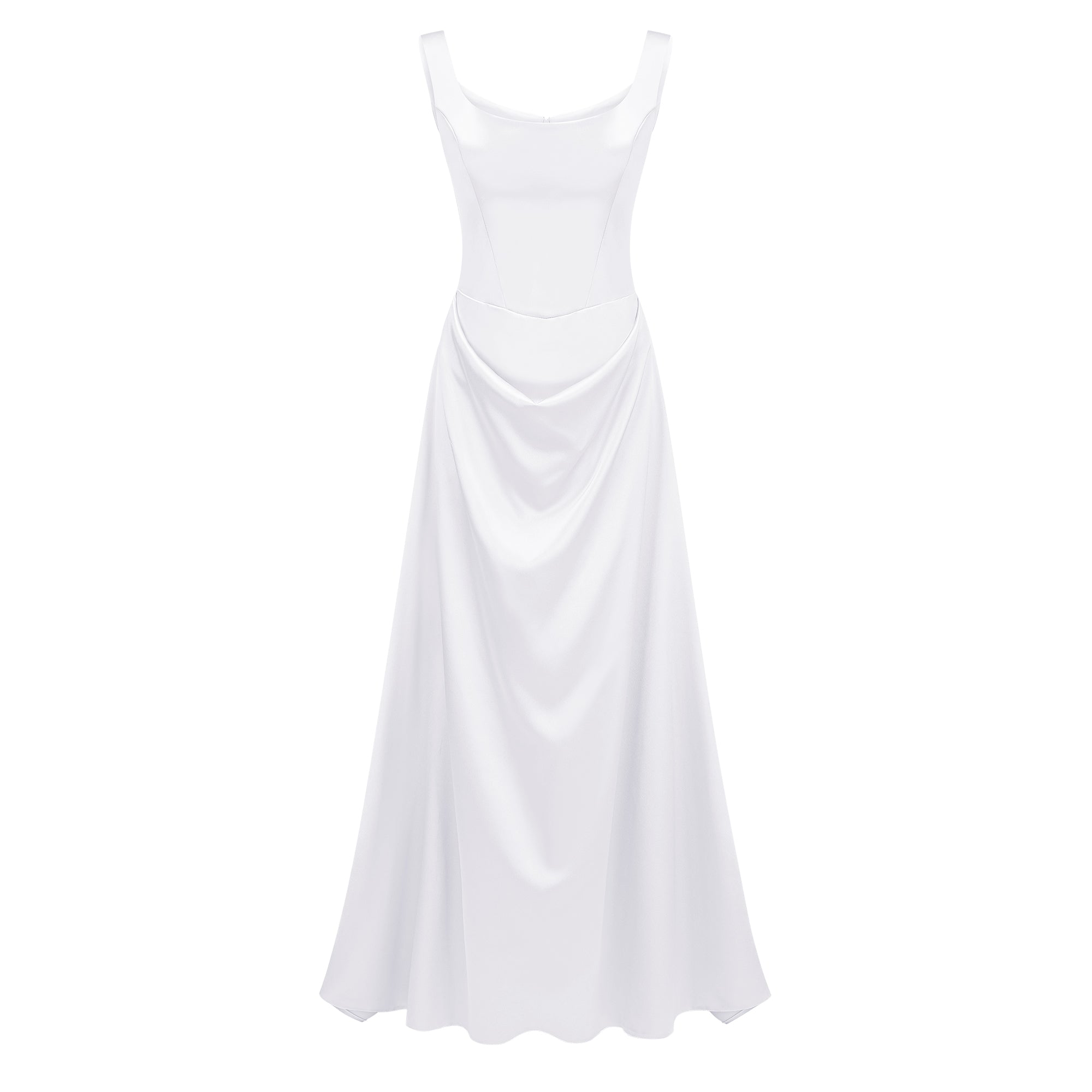 Fiona White Satin Square Neck Maxi Dress