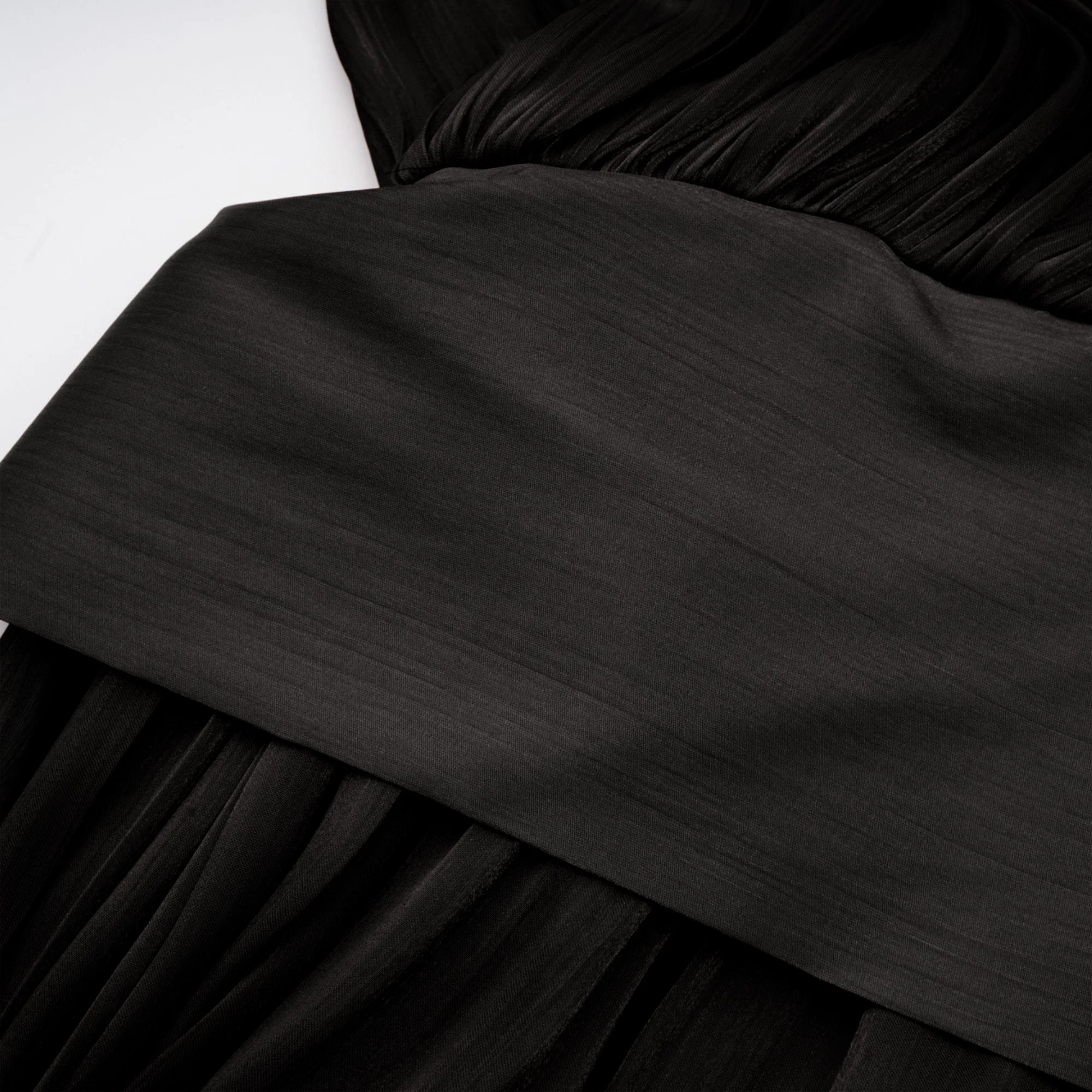 Mila Pleated Satin Maxi Dress in Black