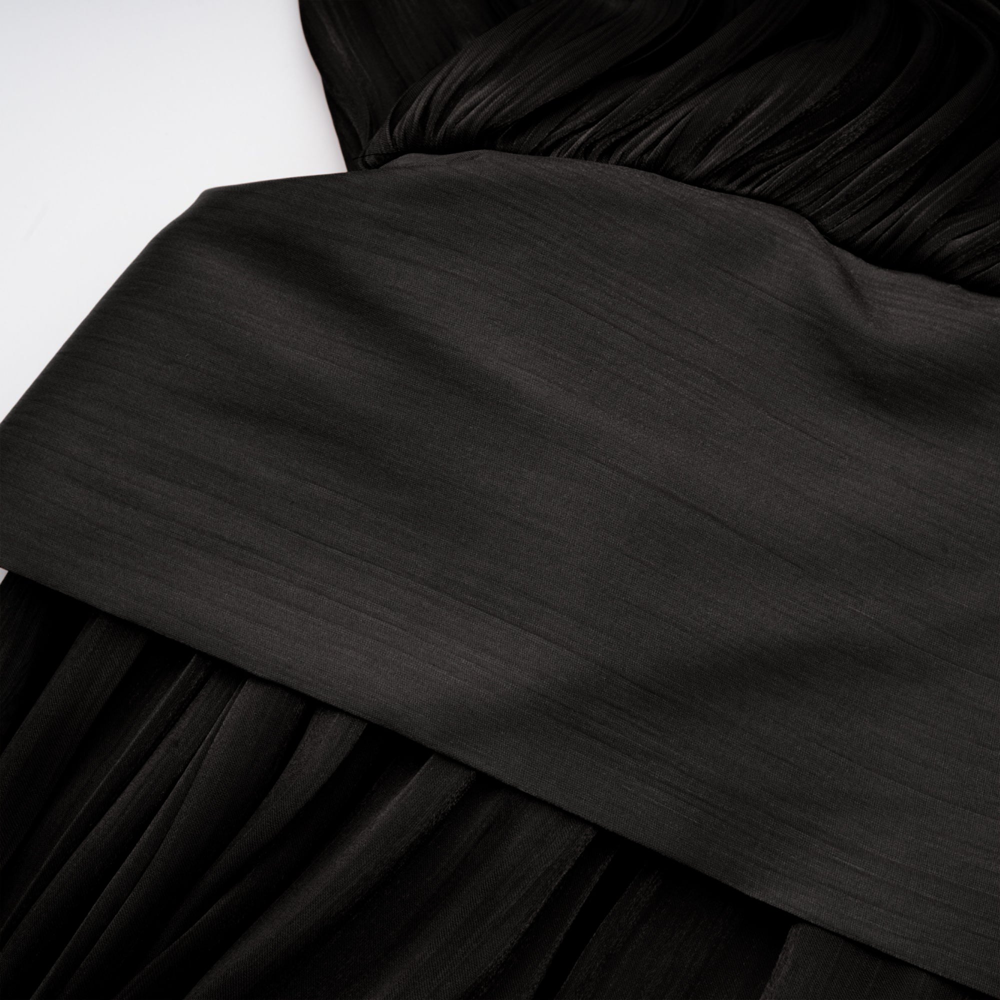 Mila Pleated Satin Maxi Dress in Black