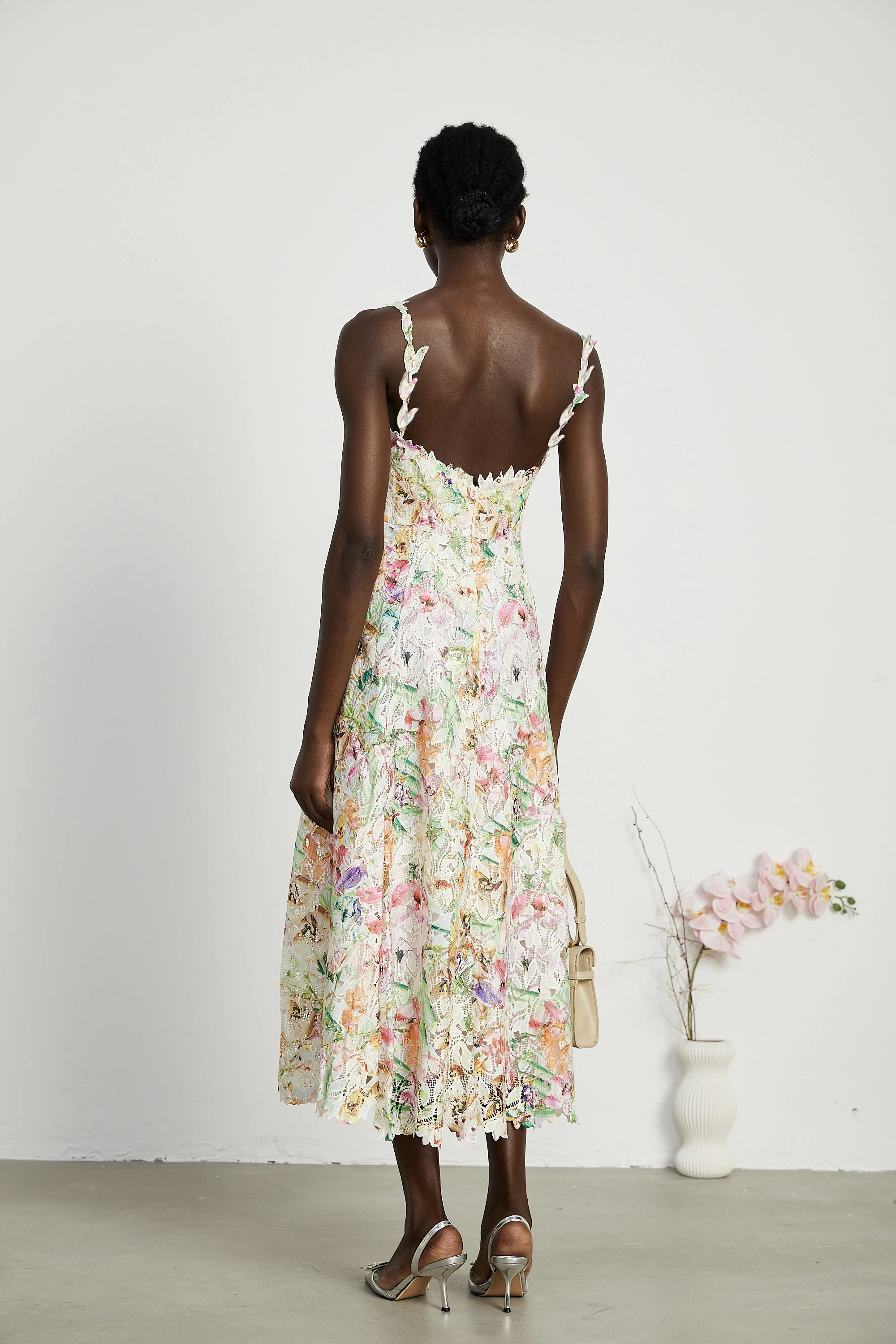 Enora Lace Floral Embroidered Midi Dress
