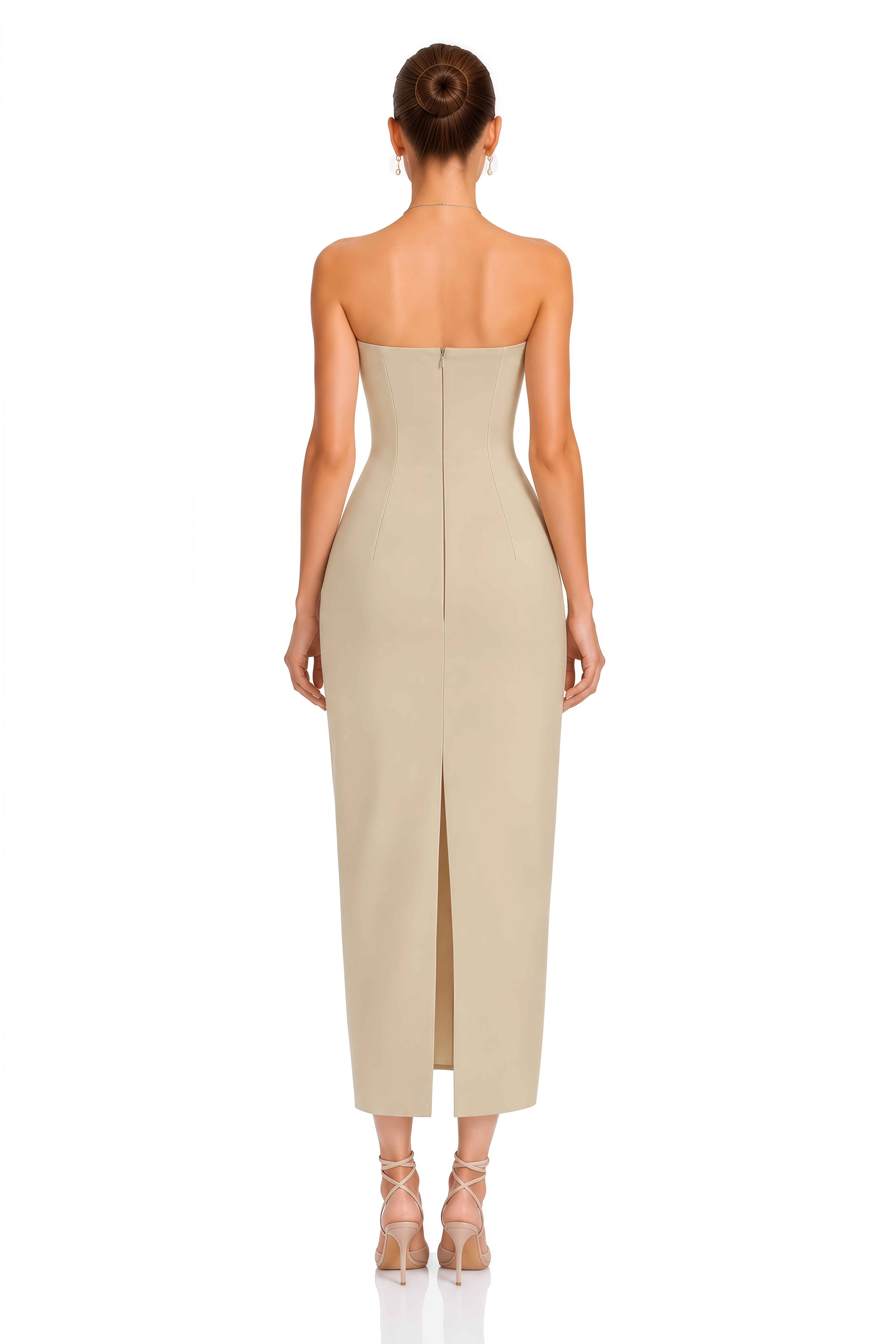 Rowena Khaki Asymmetrical Off Shoulder Midi Dress