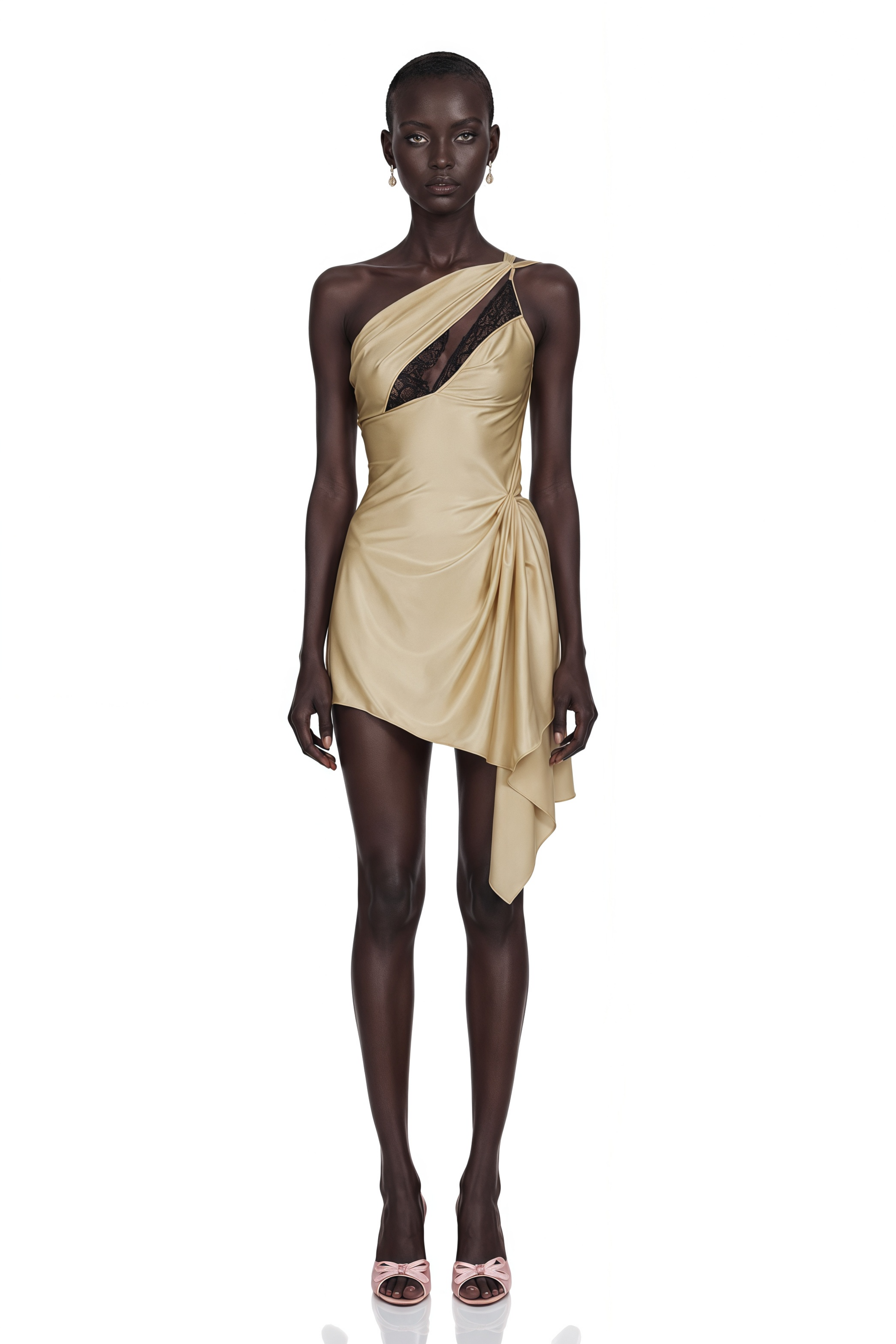 Juana Neutral Lace-detail Asymmetrical Mini Dress