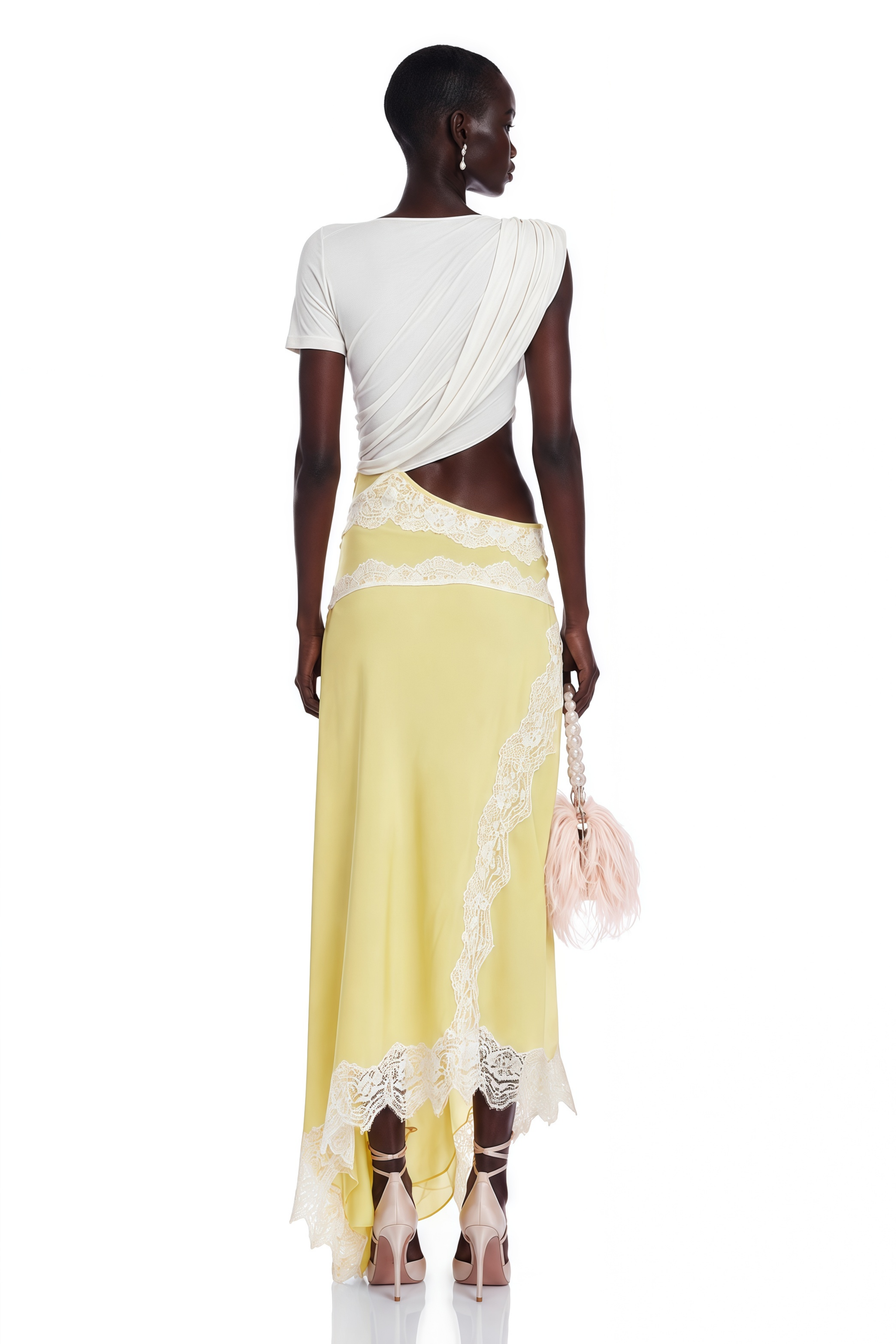 Fiamma Yellow Gathered Lace Panel Maxi Dress