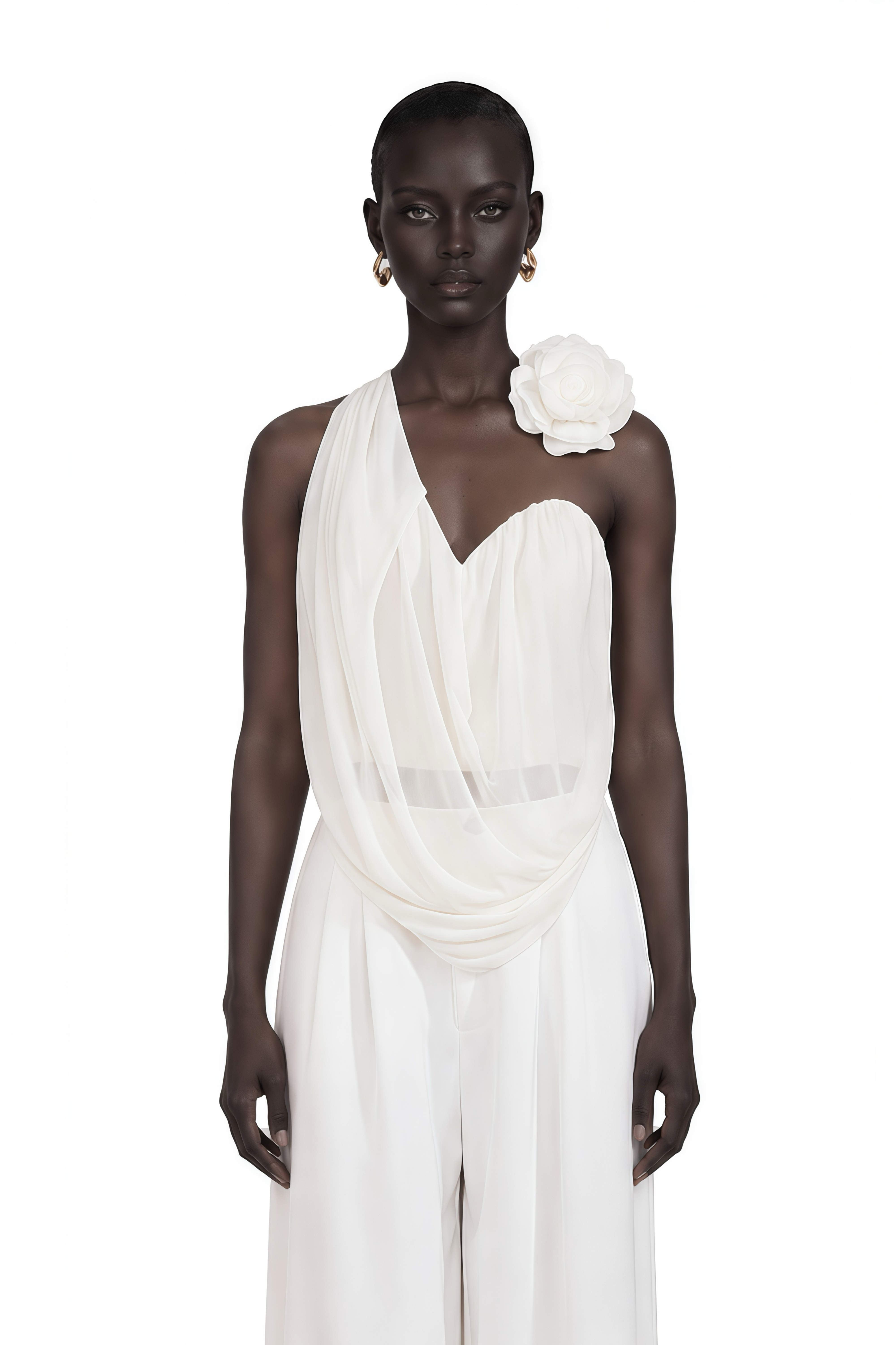 Maeva White Halterneck Floral-Appliqué Top