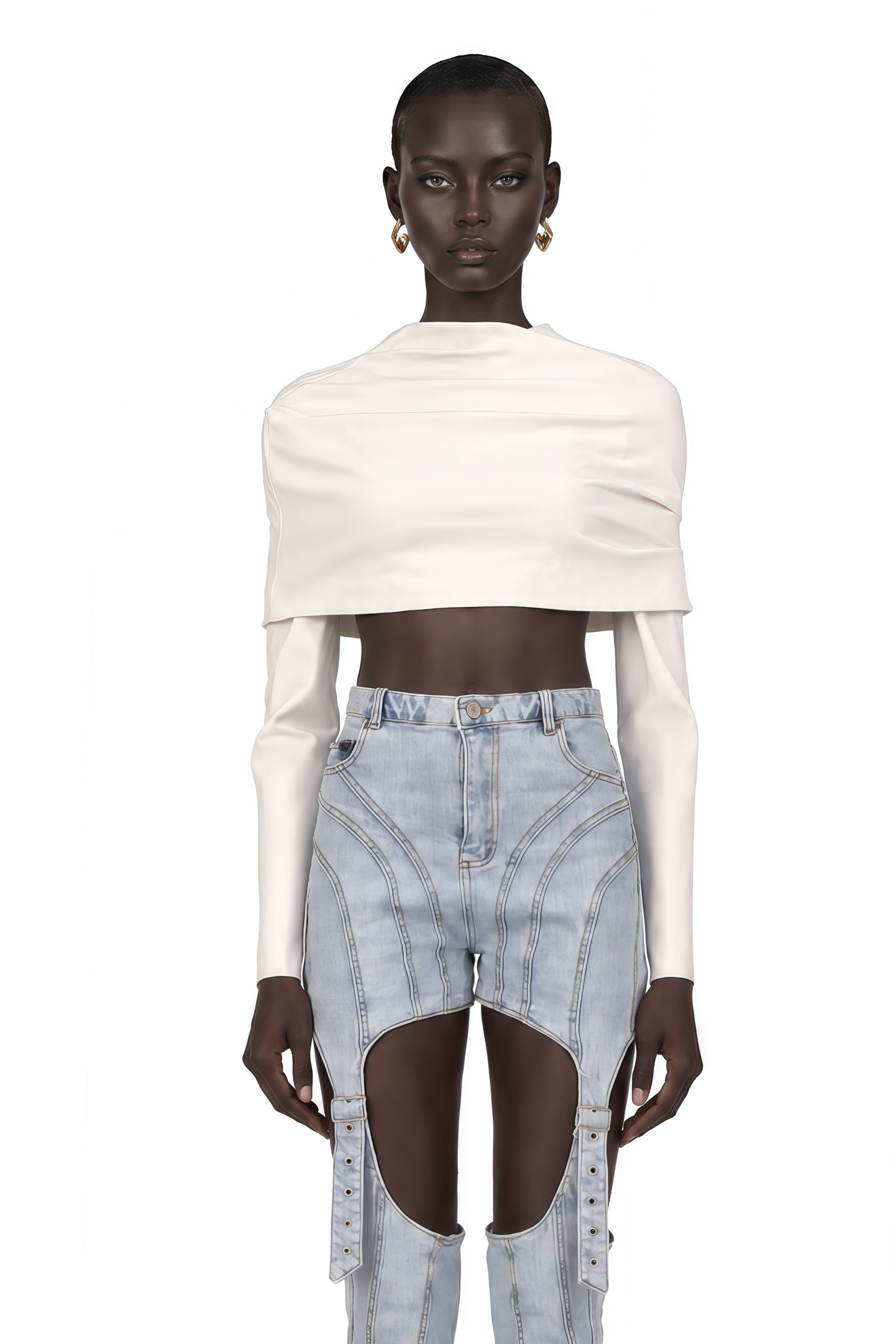 Hanna White Ruched Cropped Top