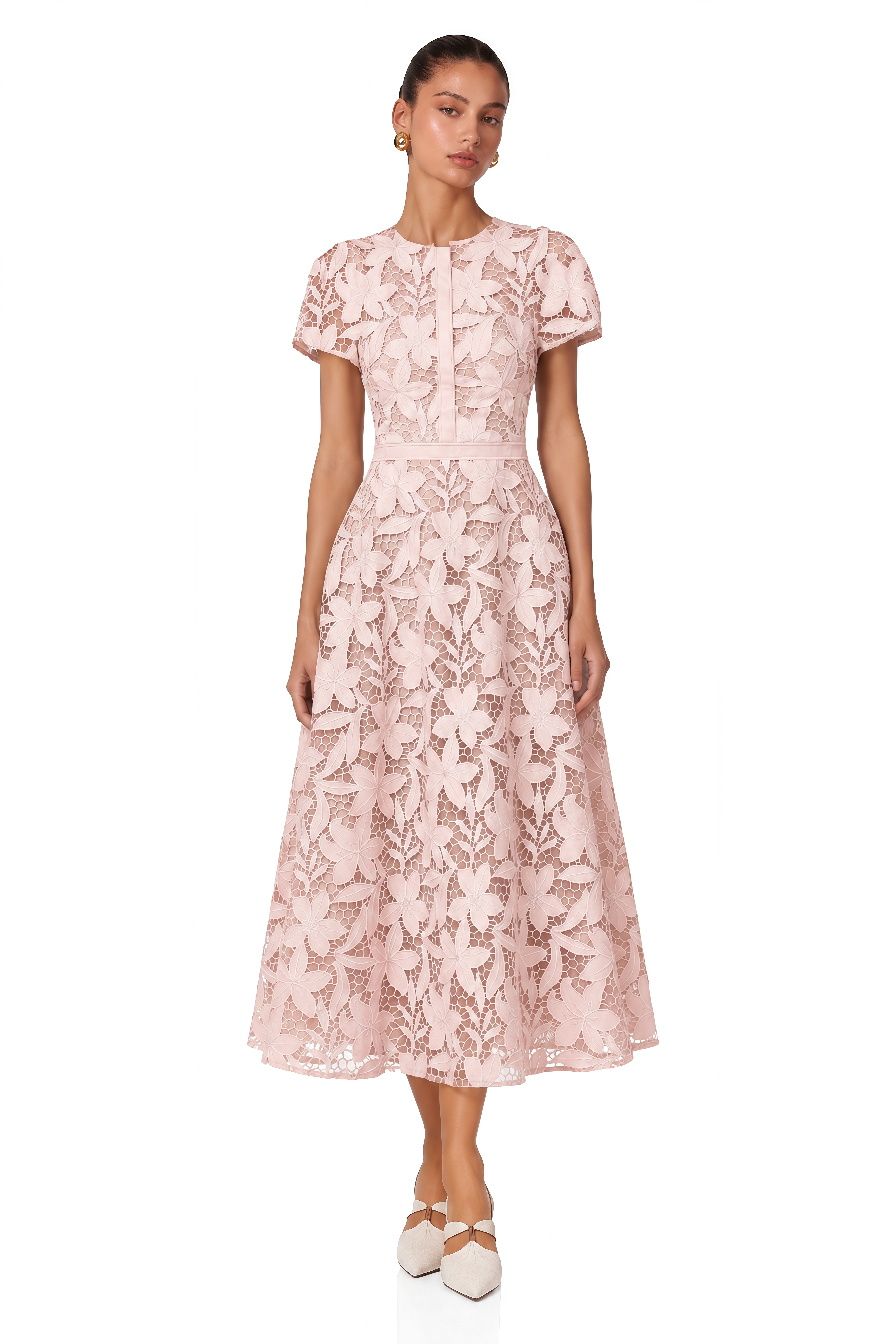 Vérane Pink Guipure-Lace Midi Dress – Miss Rosier - Women's Online