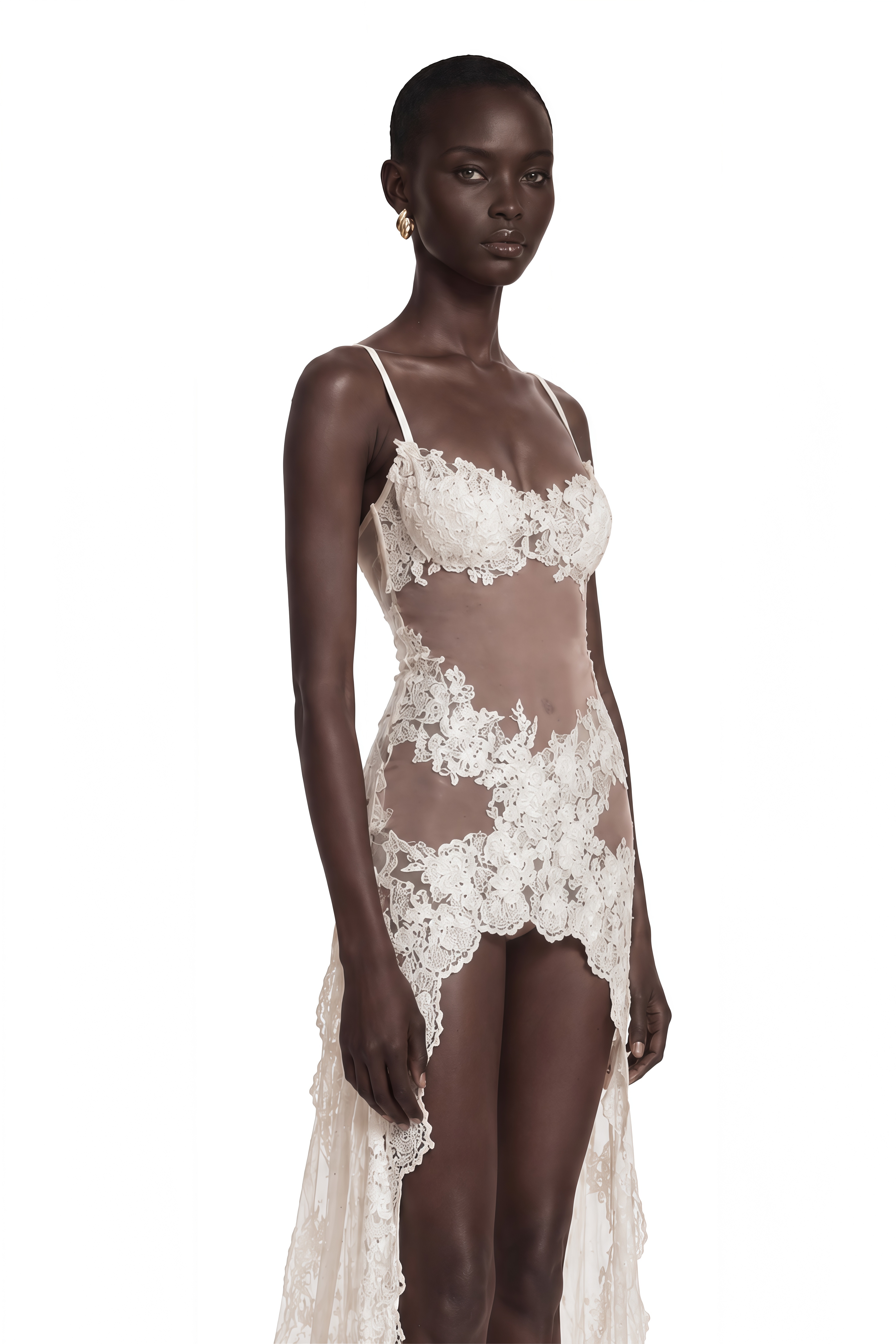 Mieke White Semi-Sheer Lace Maxi Dress