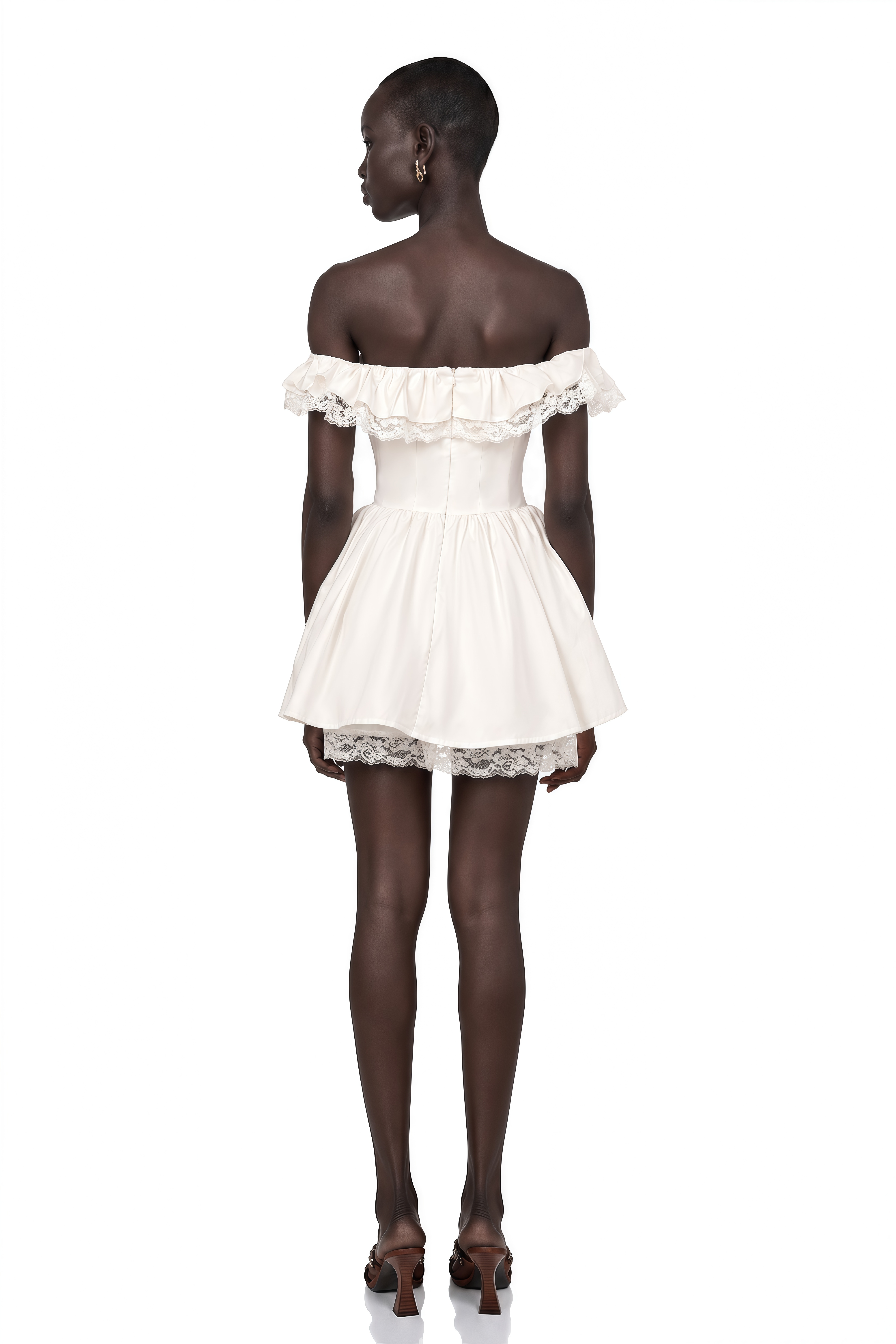 Arsène White Oversize-Bow Ruffled Mini Dress