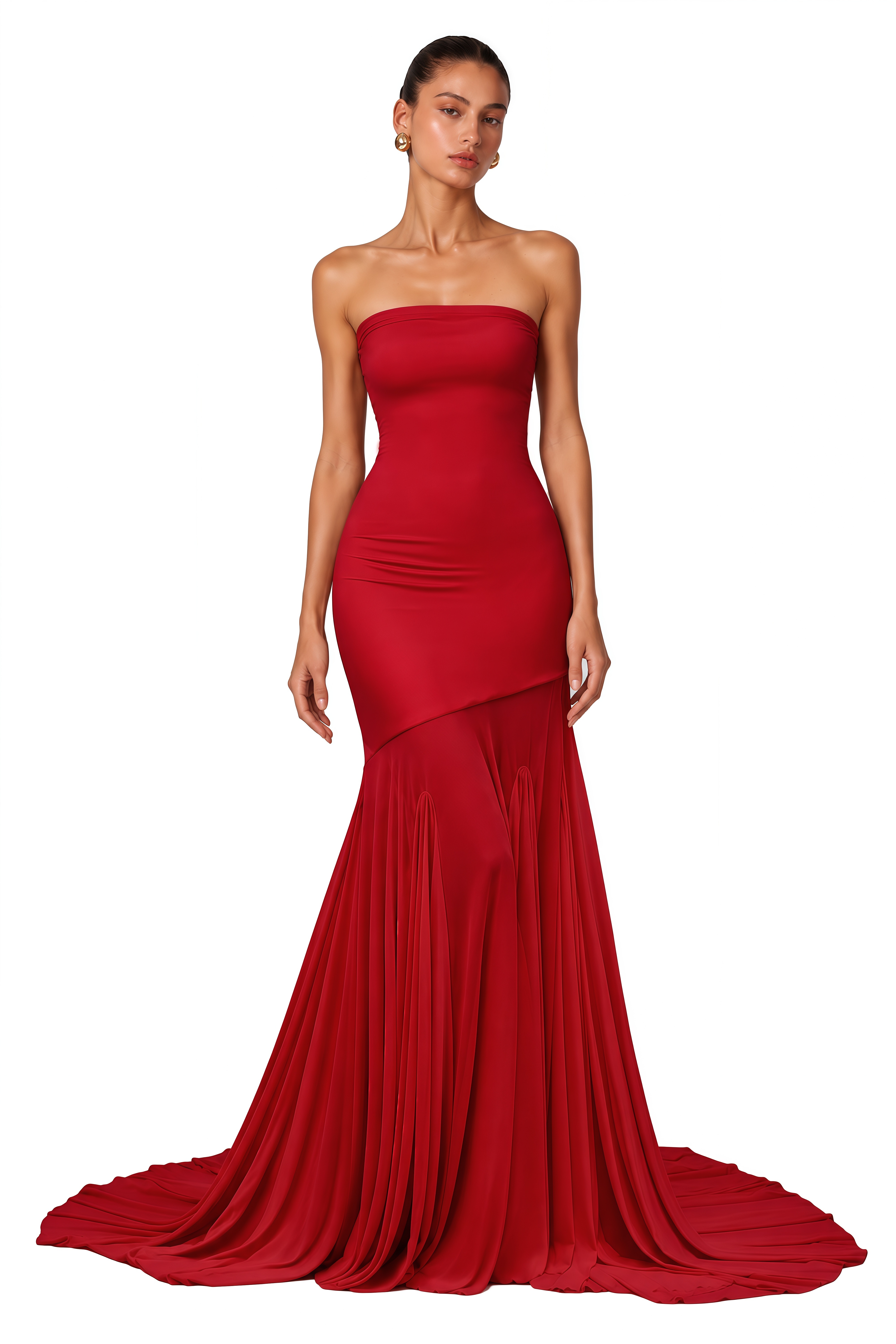 Josiane Red Off-Shoulder Sheer Tulle Maxi Dress