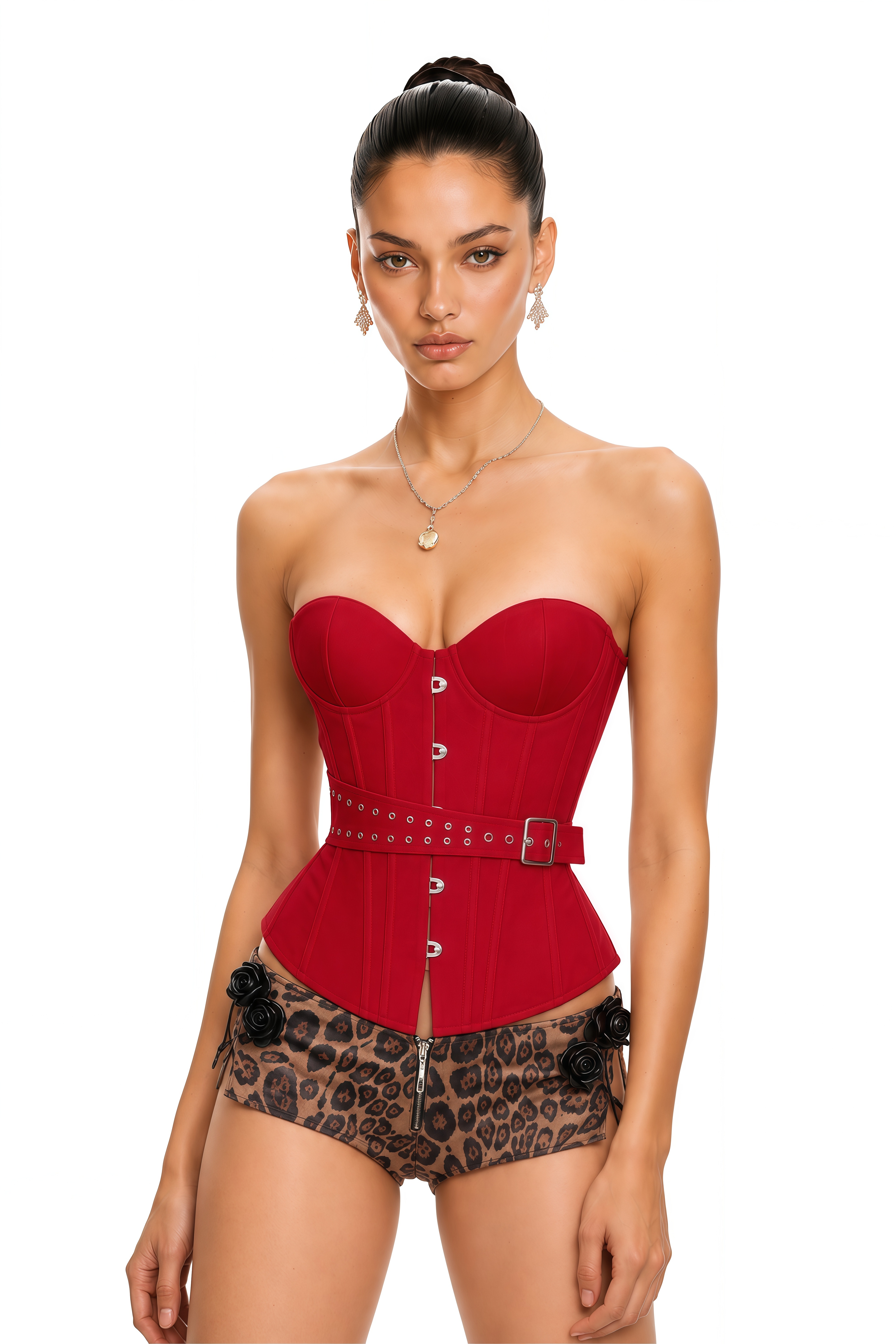 Tiril Red Studded Belted Corset Top