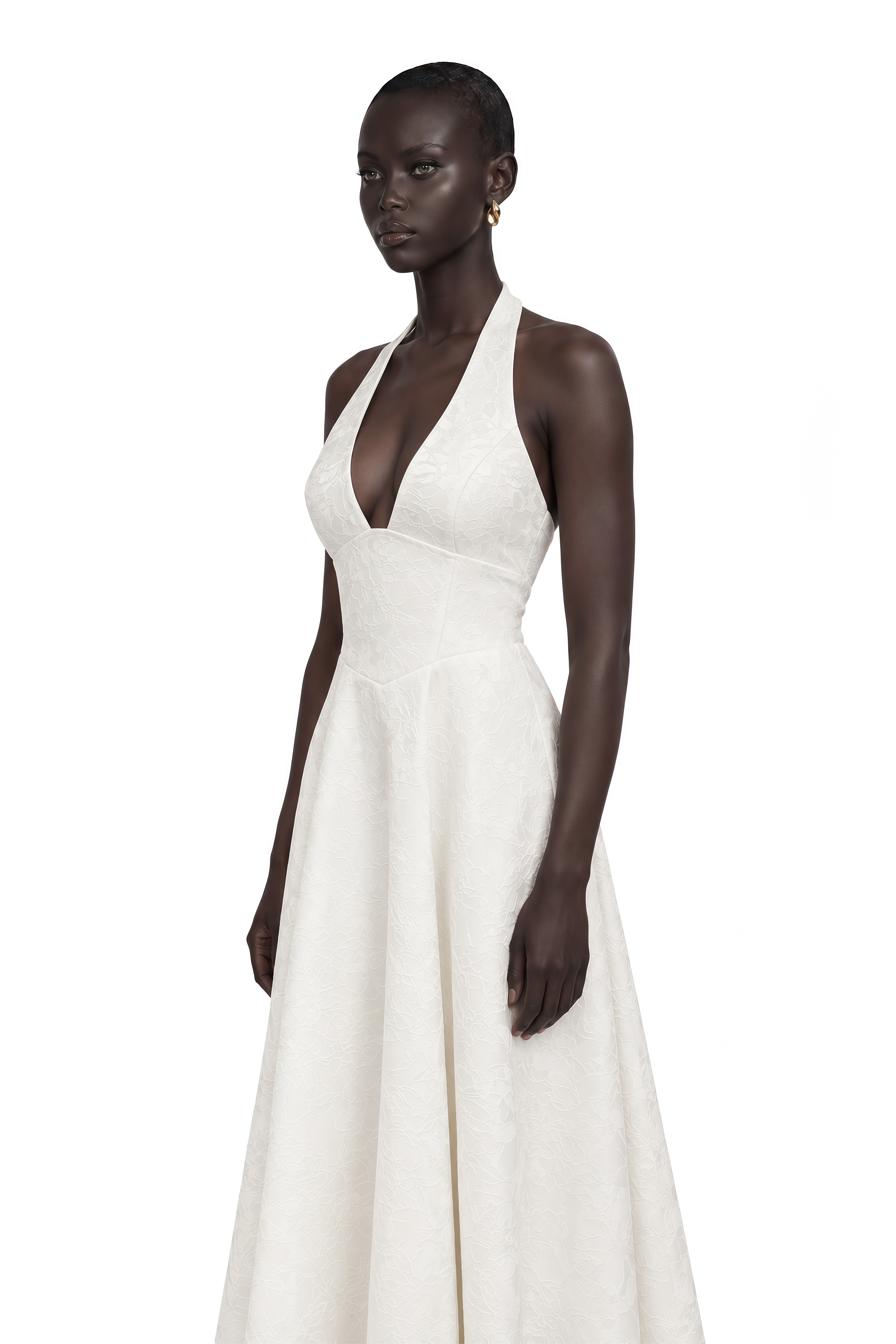 Céline White Glamorous Event Midi Dress