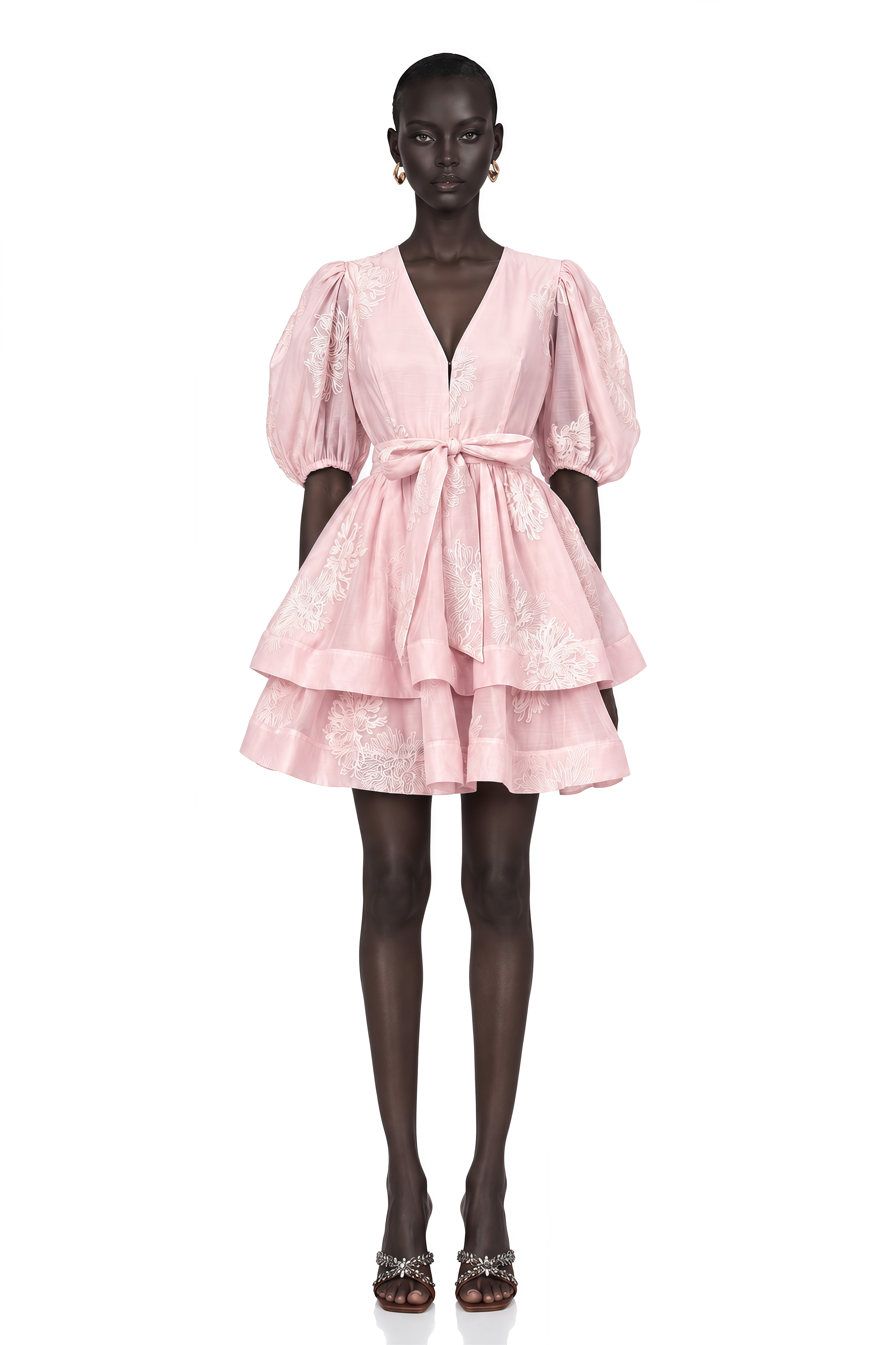 Florence Pink Floral-Embroidered Layered Mini Dress
