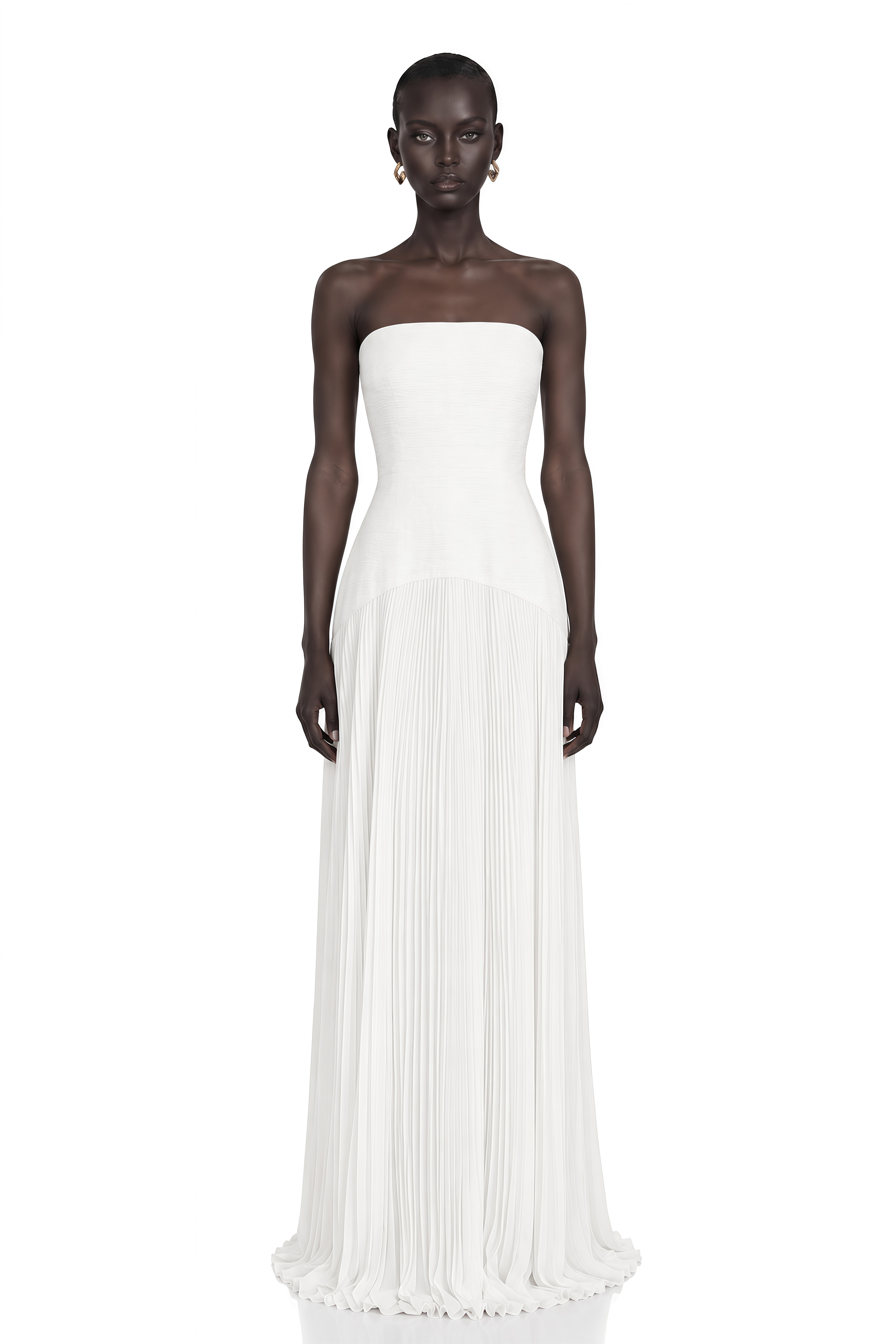 Helena White Off-Shoulder Tulle Panel Maxi Gown