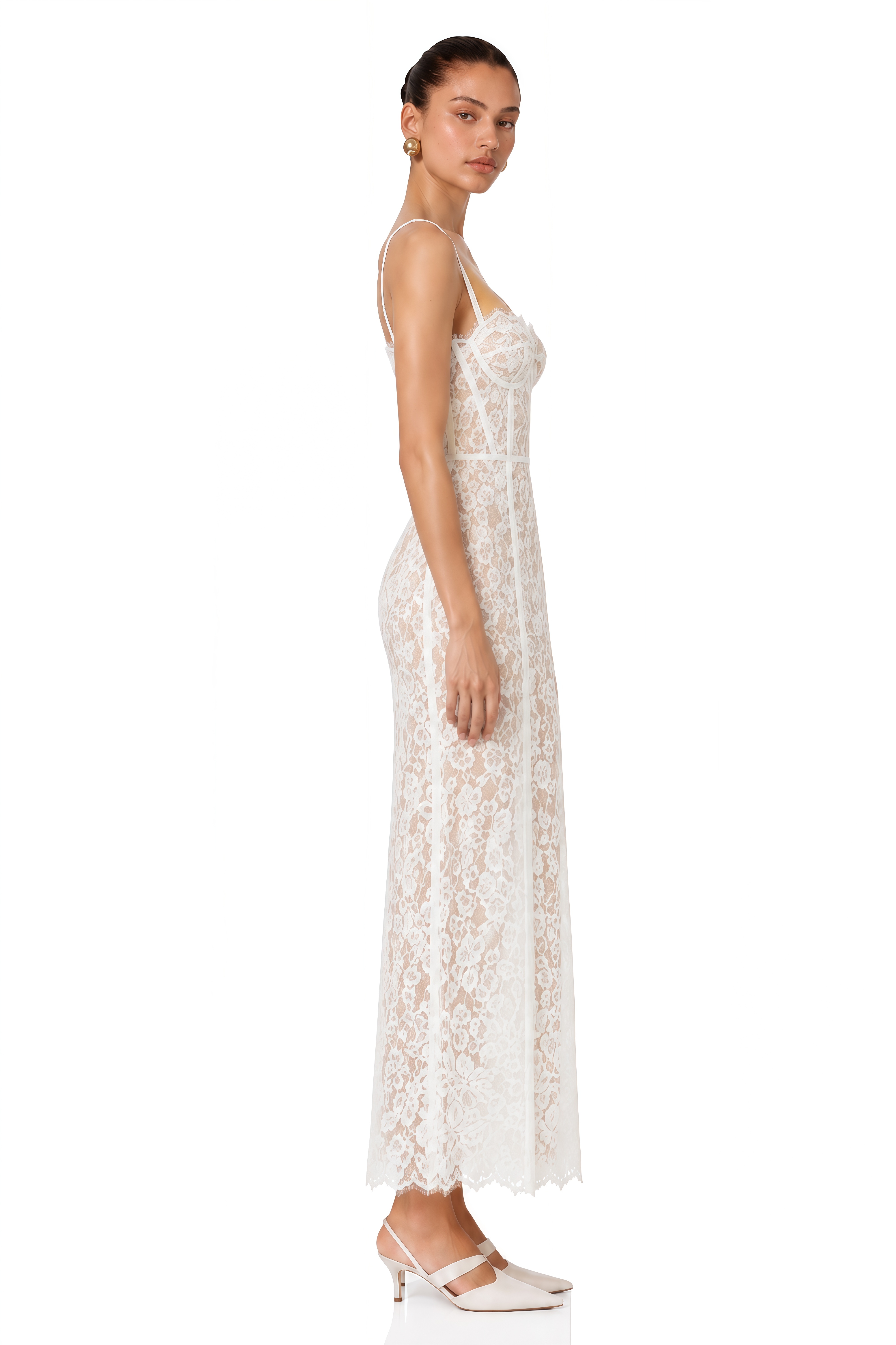 Giorgia White Floral Lace Corset Maxi Dress