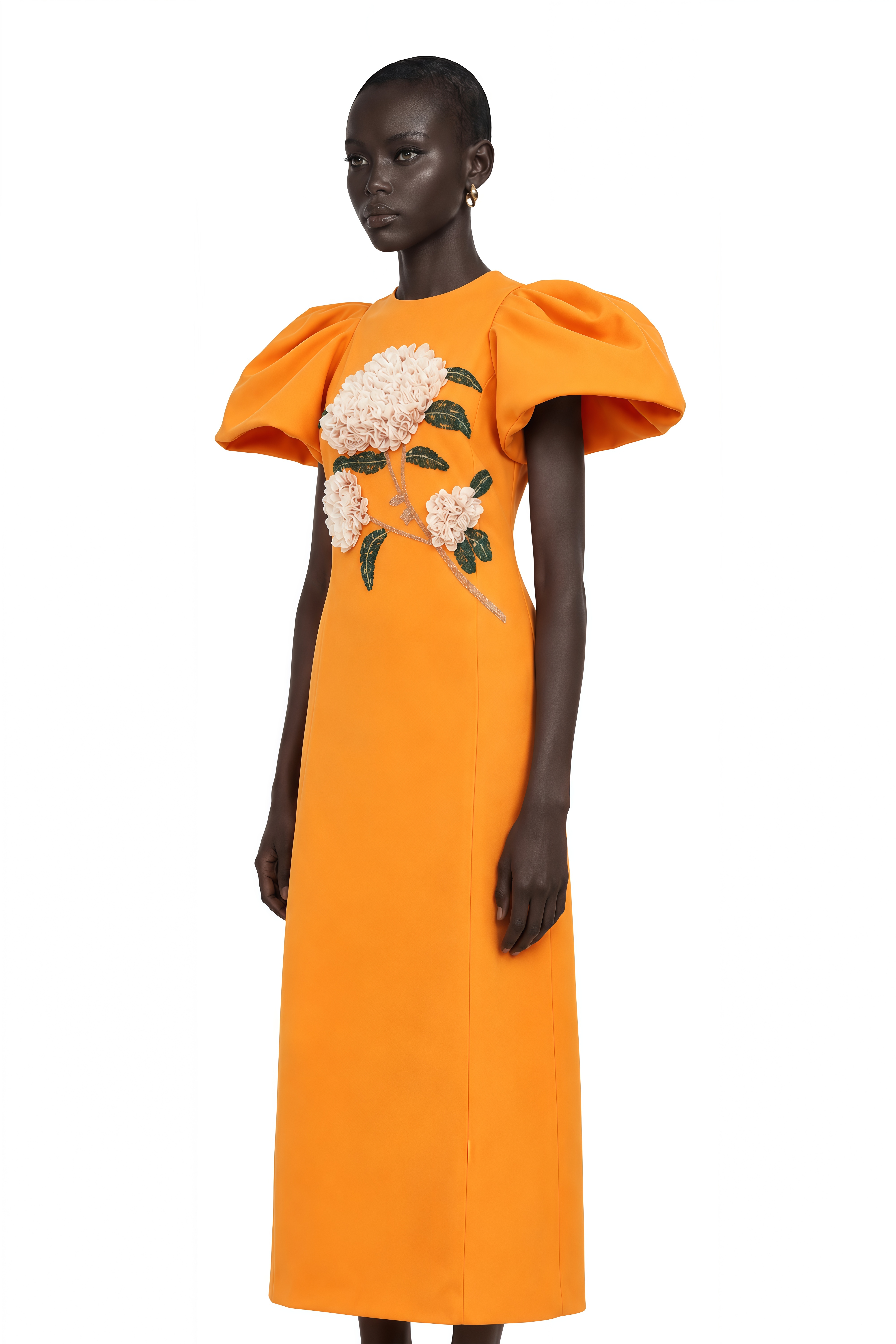 Yrjö Orange Floral Embroidered Midi Dress